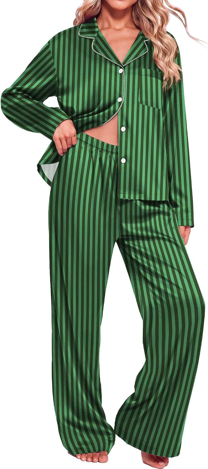 Detalle de Ekouaer Women's Satin Pajama Set, Polyester