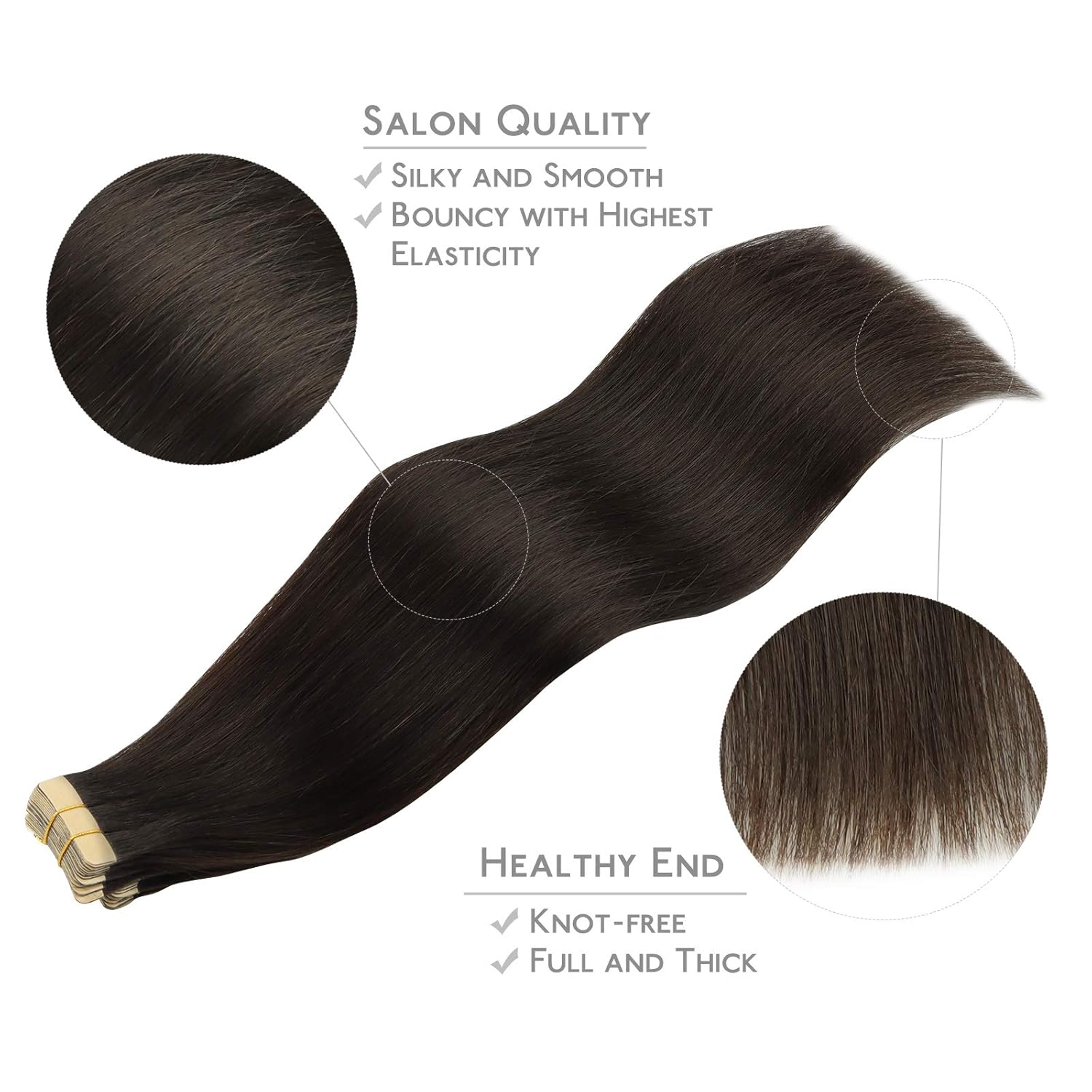 Thumbnail 3 de WENNALIFE Tape-in Hair Extensions: Remy Human Hair, Dark Brown, 14-inch, 20pcs