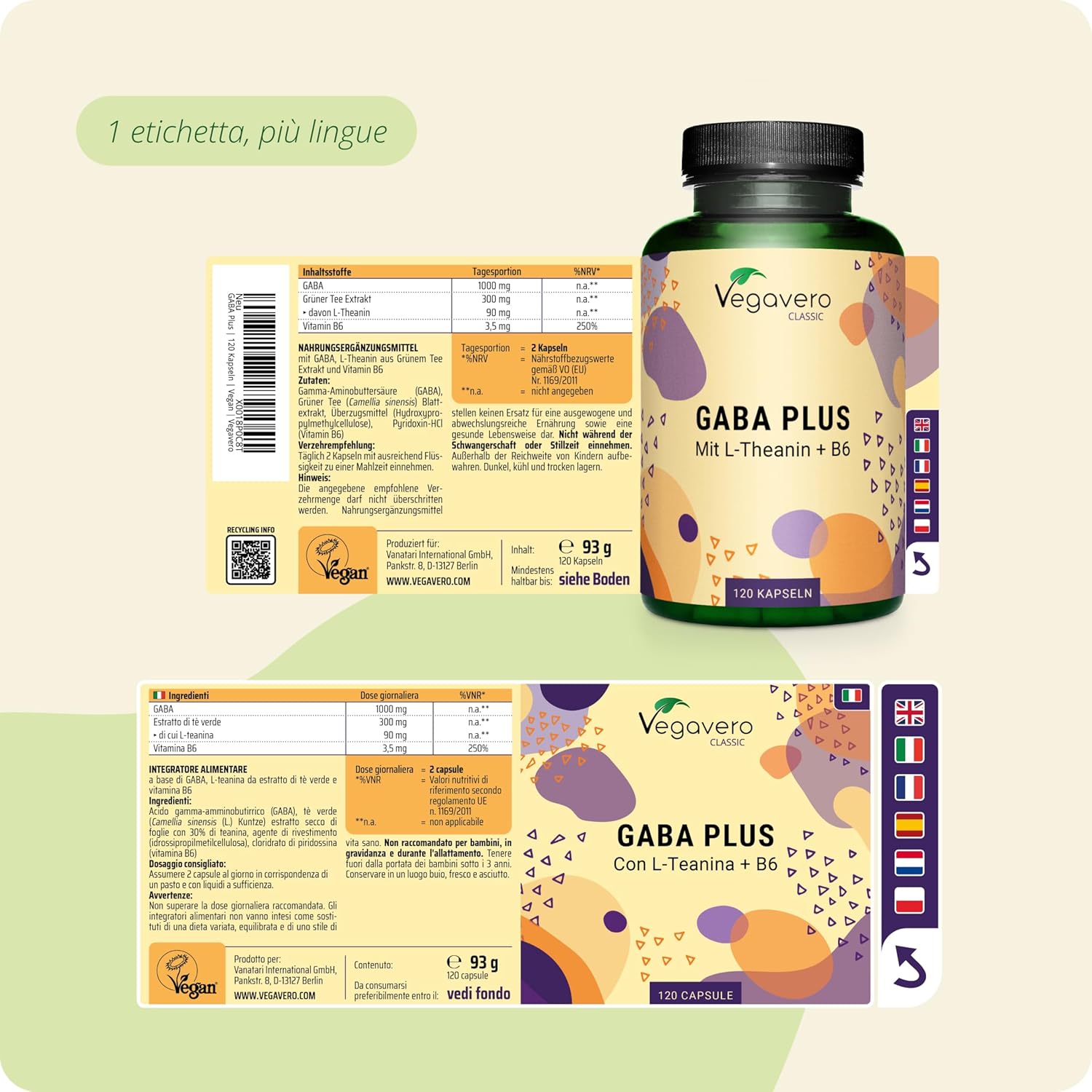 Thumbnail 5 de GABA 1000 mg Vegavero con L-Theanina e Vitamina B6 – Stress e Ansia, 120 capsule