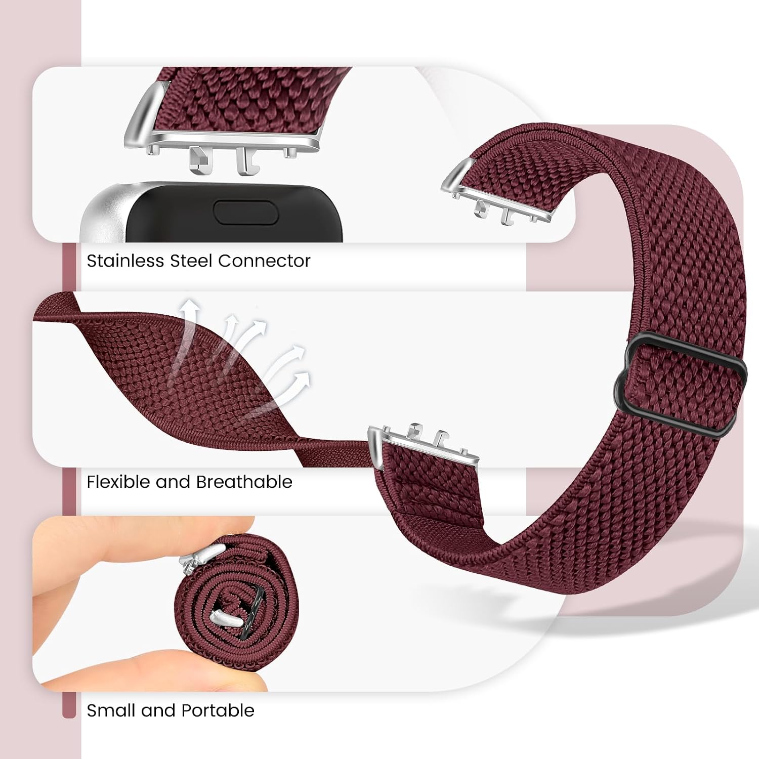 Detalle de Bcuckood Elastic Nylon Straps for Samsung Galaxy Fit 3 (SM-R390) – 2 Pack Adjustable Stretch Wristbands