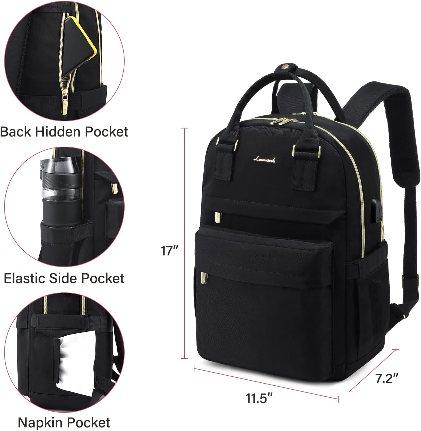 Thumbnail 6 de LOVEVOOK Zaino Porta PC Donna 17 Pollici: zaino antifurto impermeabile con porta USB