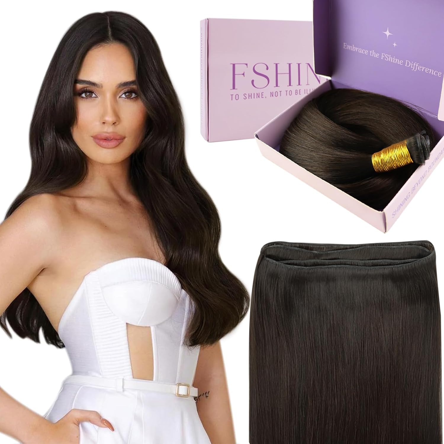 Detalle de Fshine Extension Capelli Veri Genius Tessitura 45 cm – Castano Scuro, 50 g