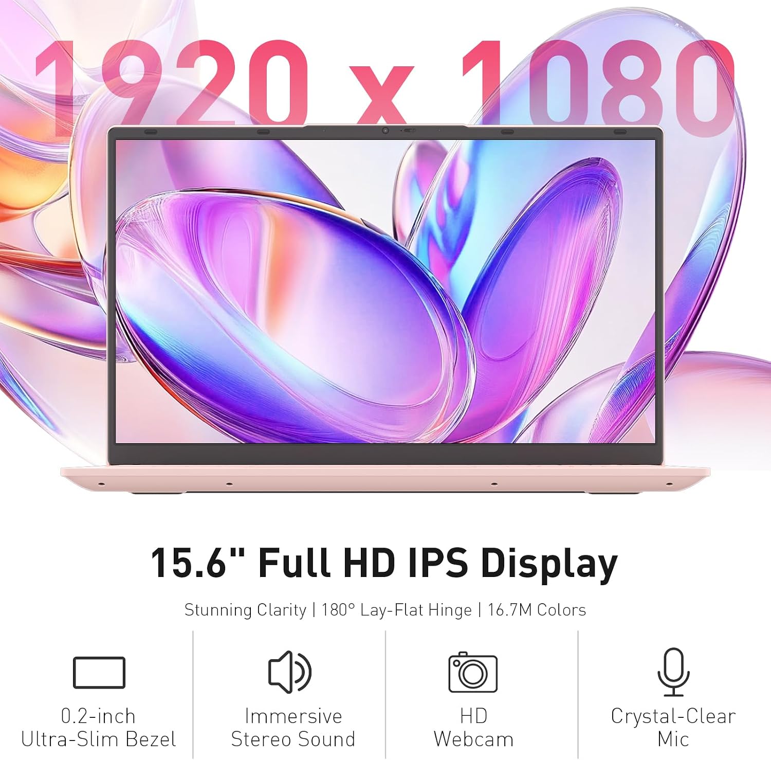 Thumbnail 4 de Auusda 15.6” Full HD Laptop: 16GB RAM, 512GB SSD, Backlit Keyboard, Fingerprint Unlock, Pink