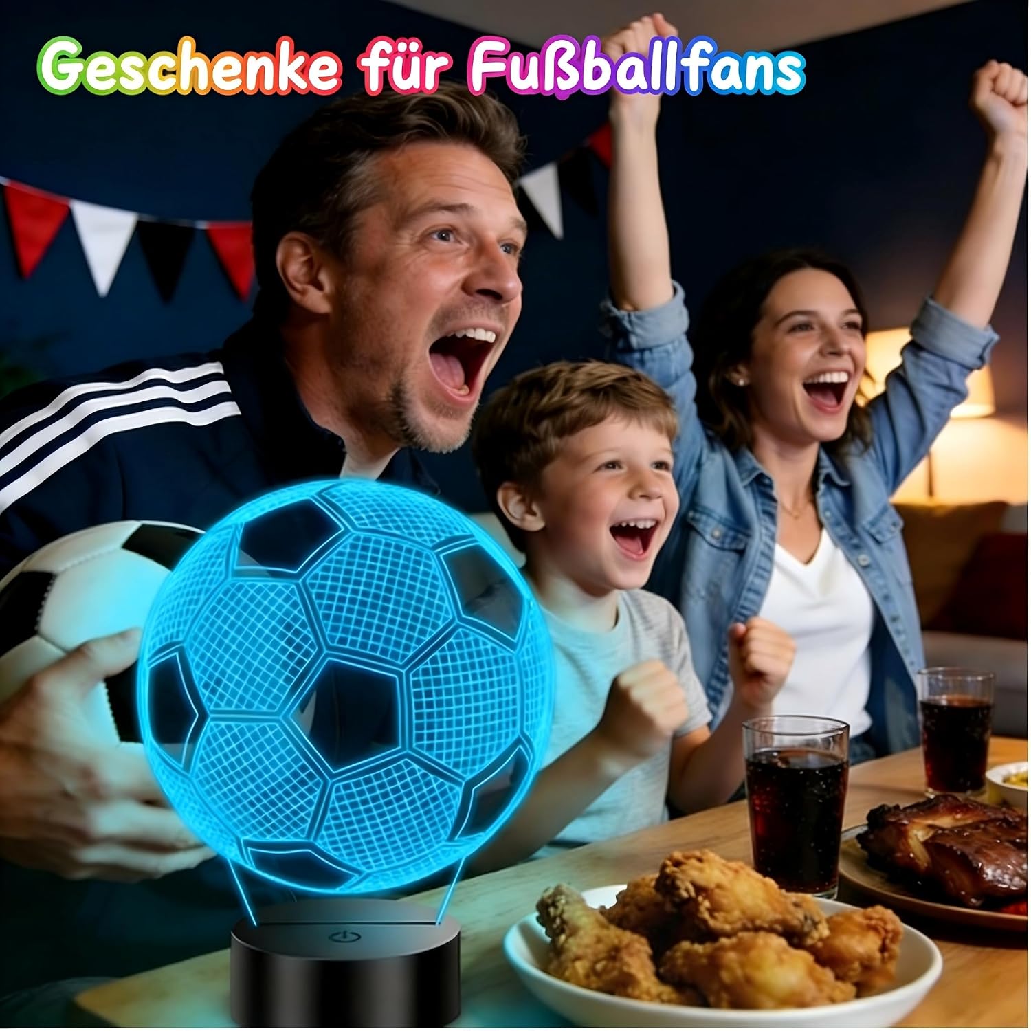 Detalle 2 de Polemera Fußball-Nachtlicht 3D für Kinder mit Fernbedienung, 16 Farben