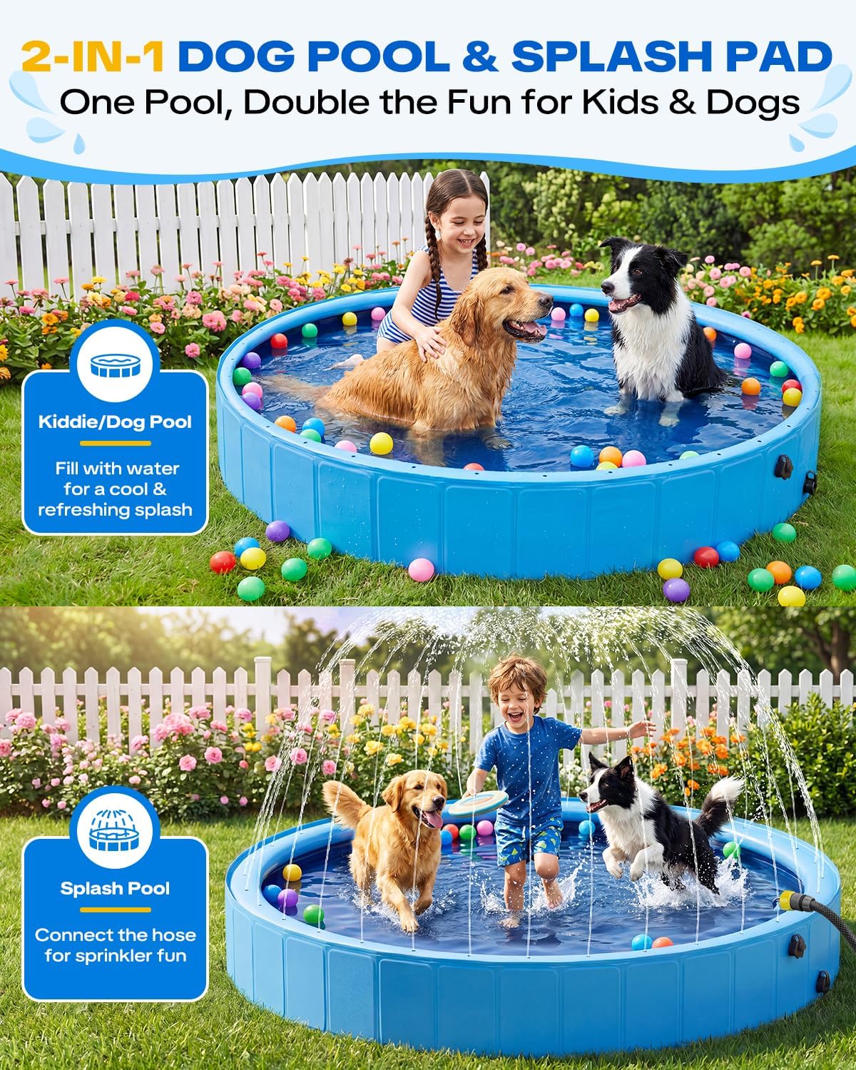 Detalle de Raxurt Dog Pool with Sprinkler (79-inch foldable PVC pet bath tub)