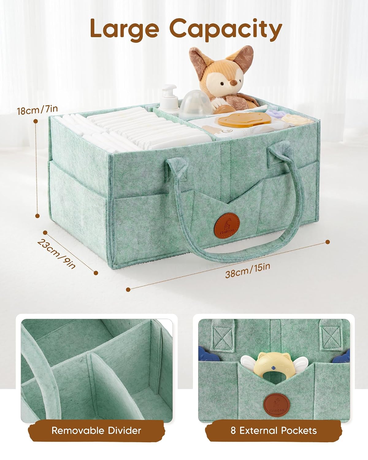 Thumbnail 3 de Maliton Felt Diaper Caddy Organizer, Large Green, 8 Exterior Pockets