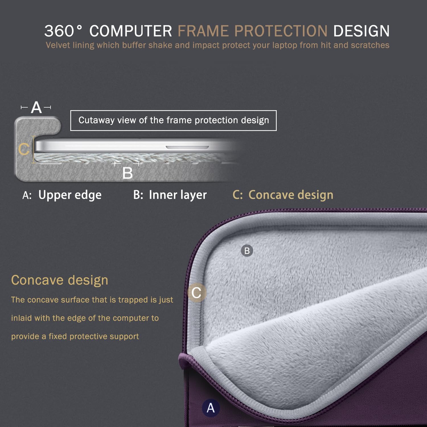 Thumbnail 1 de Voova 16 Inch Laptop Case Sleeve with Handle — Waterproof Dark Purple 💼