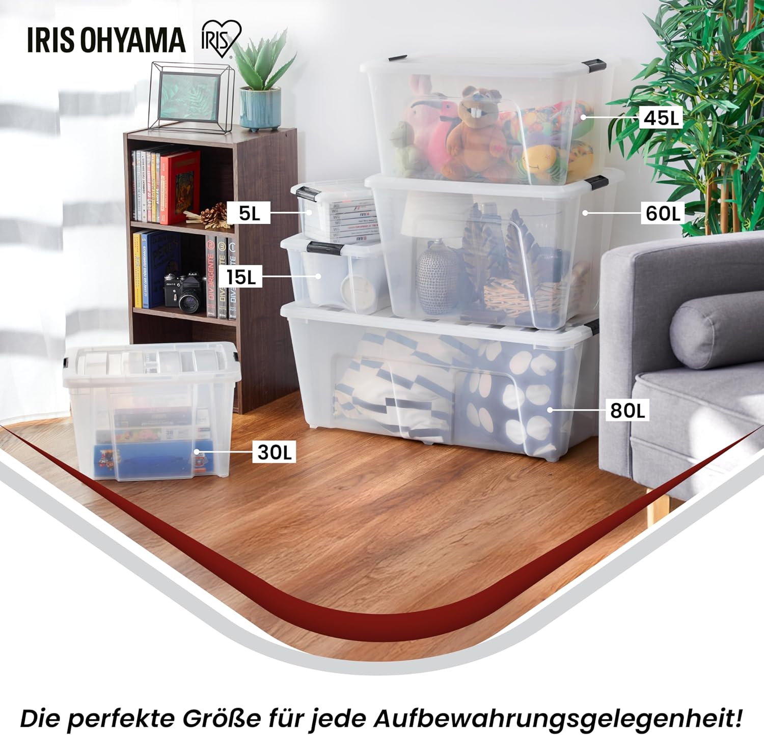 Detalle 2 de Iris Ohyama NTB-15 Aufbewahrungsboxen mit Deckel (15 l), transparentes 4er-Set