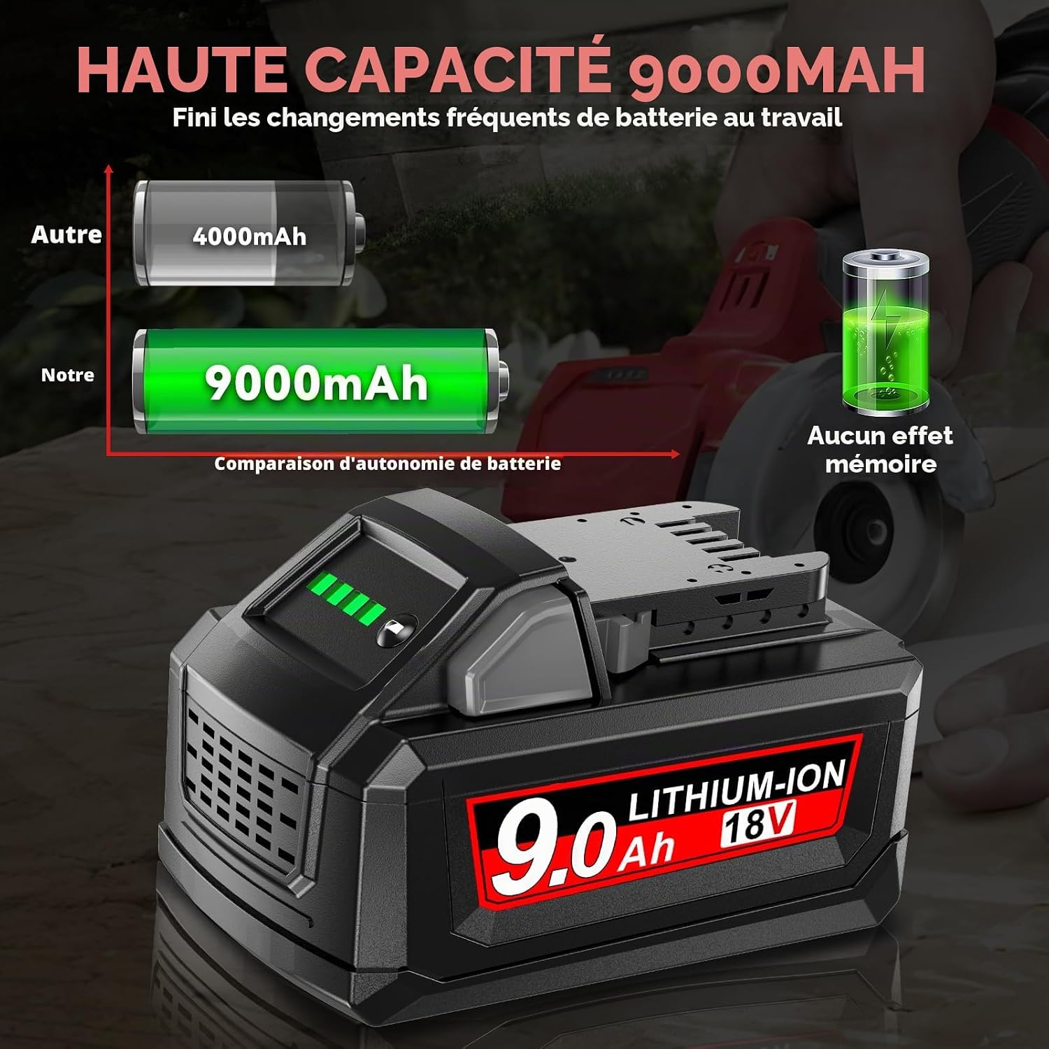 Detalle 2 de POWTREE 2 x 9,0 Ah accu voor Milwaukee M18, 18 V met ledindicator