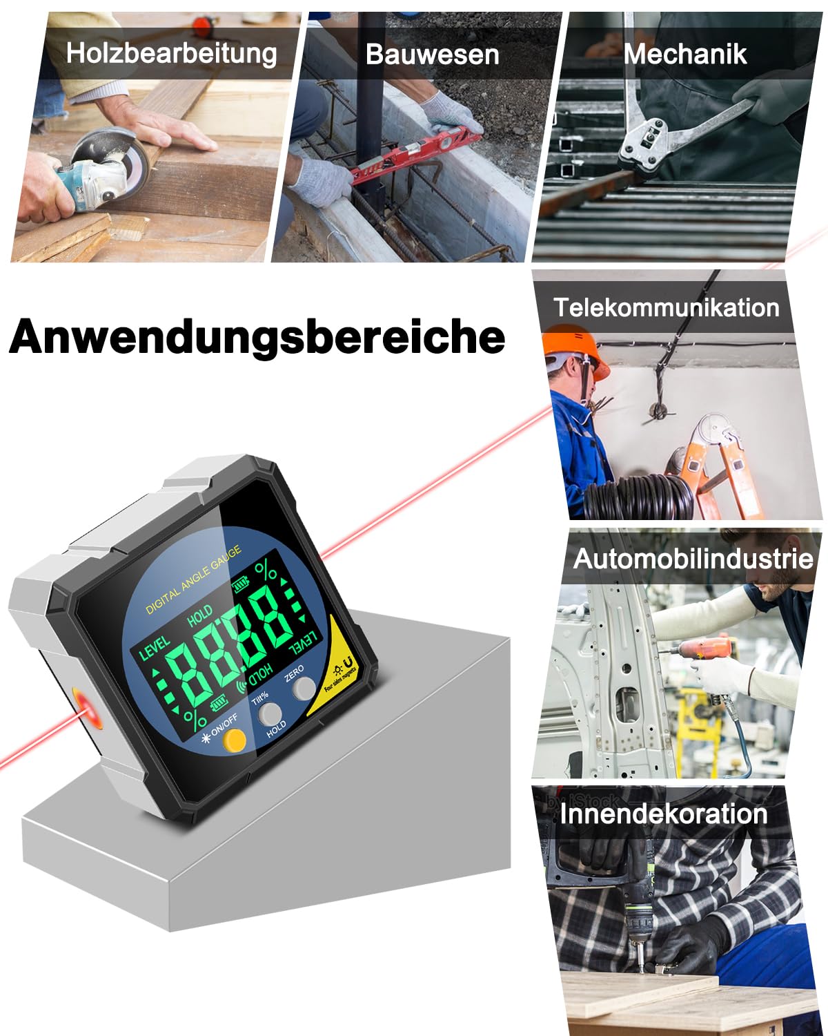Detalle de Lytool digitaler Laser-Winkelmesser mit Magnet, doppelseitiger Laser-Linienprojektion und Type-C