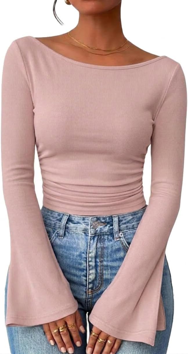 Detalle de GLEENOD Carmen-damestop: geribd breiwerk, slim fit en plooidetail