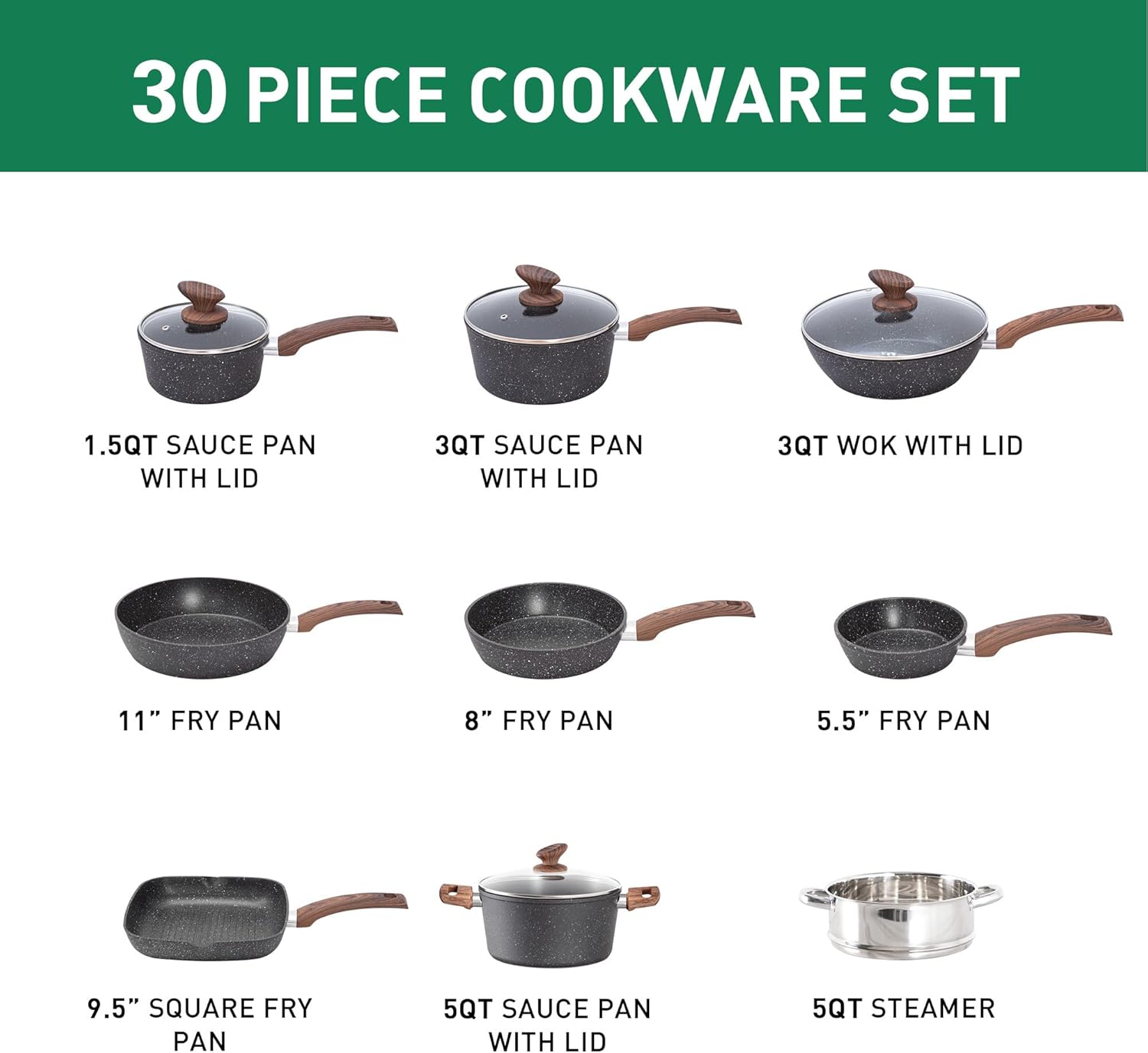 Thumbnail 3 de Kitchen Academy 30 Piece Non-Stick Bakeware and Cookware Set (Black) for Induction and More