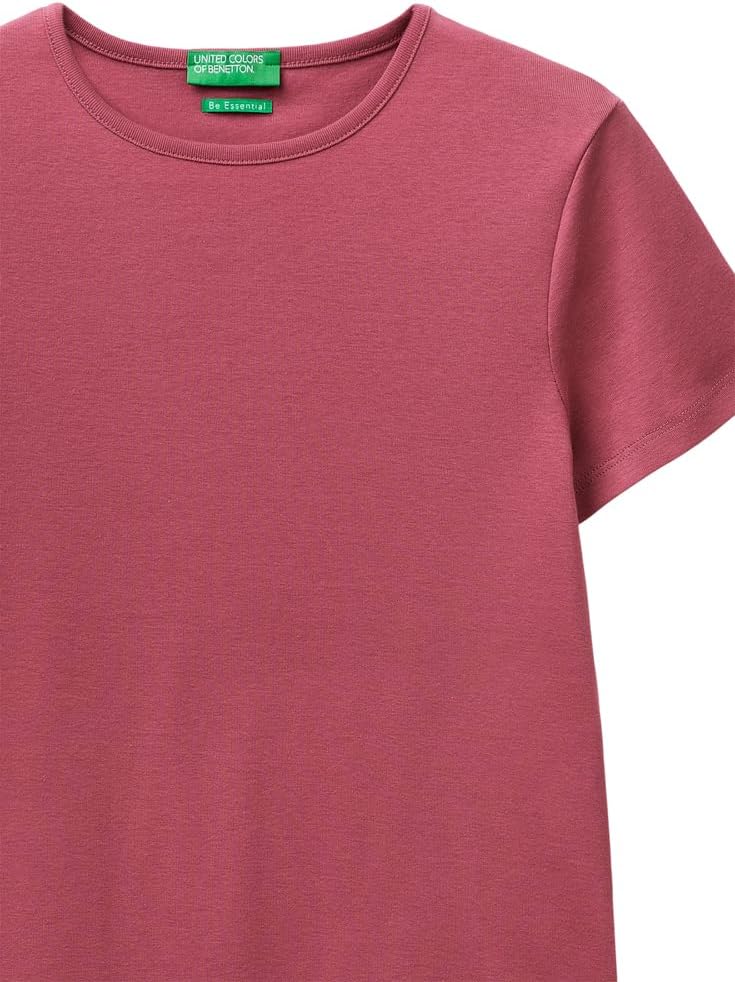 Detalle de United Colors of Benetton T-Shirt Donna – T-Shirt in costina, slim fit, girocollo e maniche corte in 100% cotone