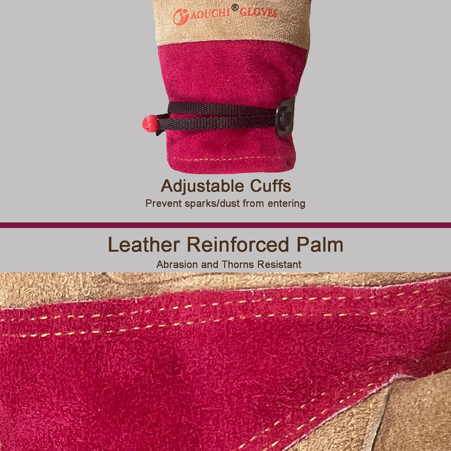 Thumbnail 2 de AOUCHI Women’s Cotton Lined Leather Work Gloves – Rose Trimming, Flexible Cowhide, Medium
