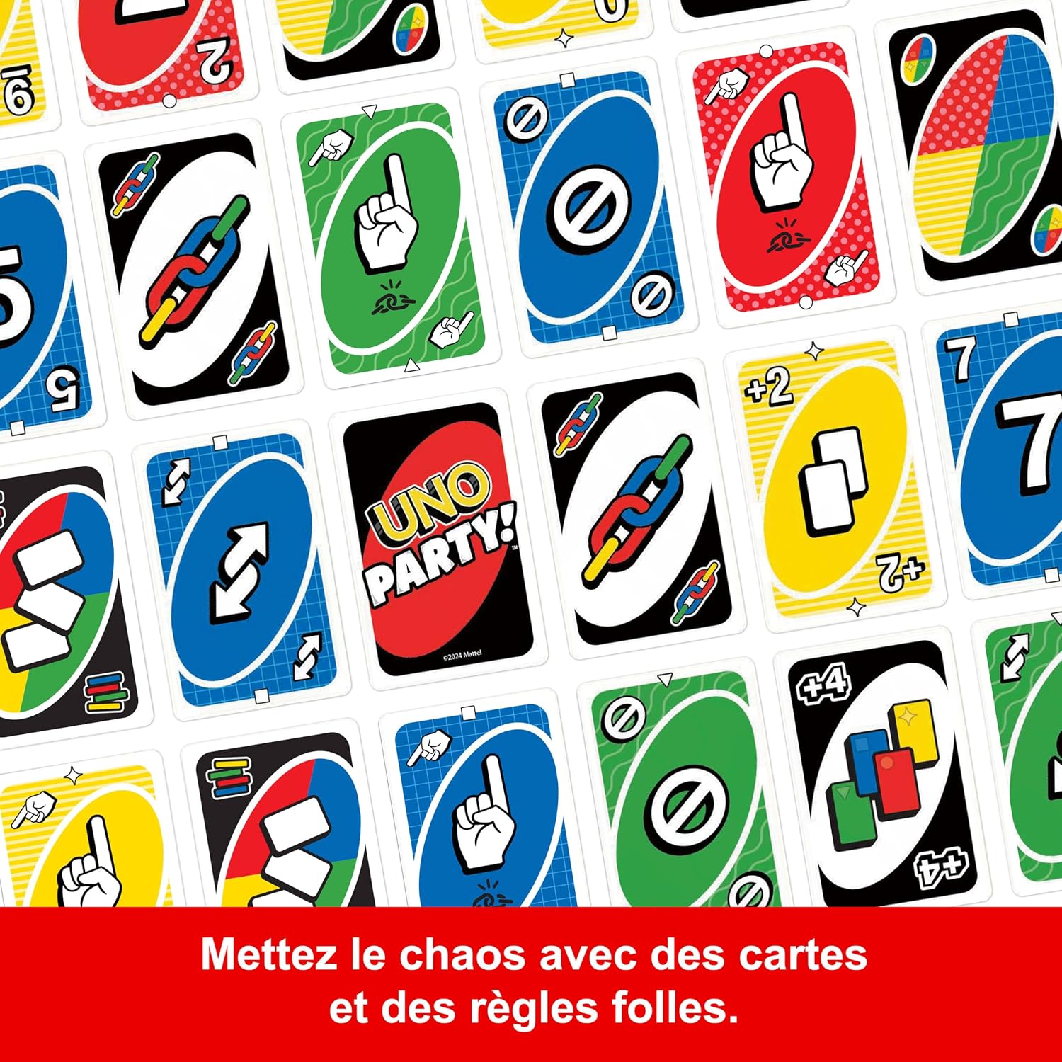 Detalle de Mattel UNO Party – Jeu de Cartes pour 6 à 14 joueurs, règles spéciales pour les grands groupes
