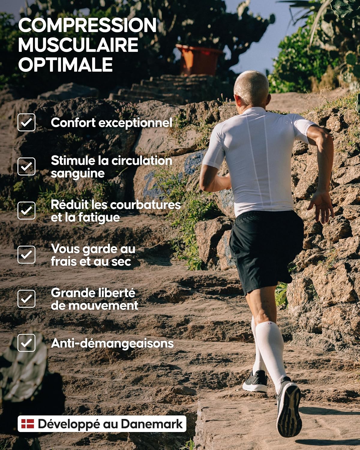 Detalle de DANISH ENDURANCE T-Shirt de Compression, Séchage Rapide – Lot de 2 pour Homme