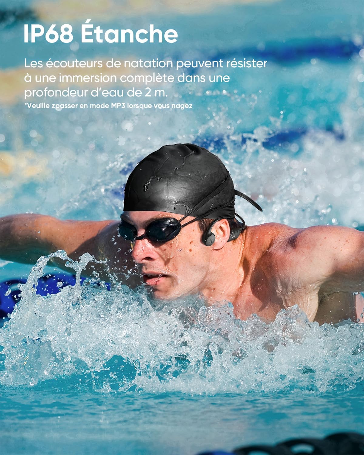 Thumbnail 1 de Guudsoud casque à conduction osseuse IP68 avec lecteur MP3 32 Go et Bluetooth 6.1 (noir)