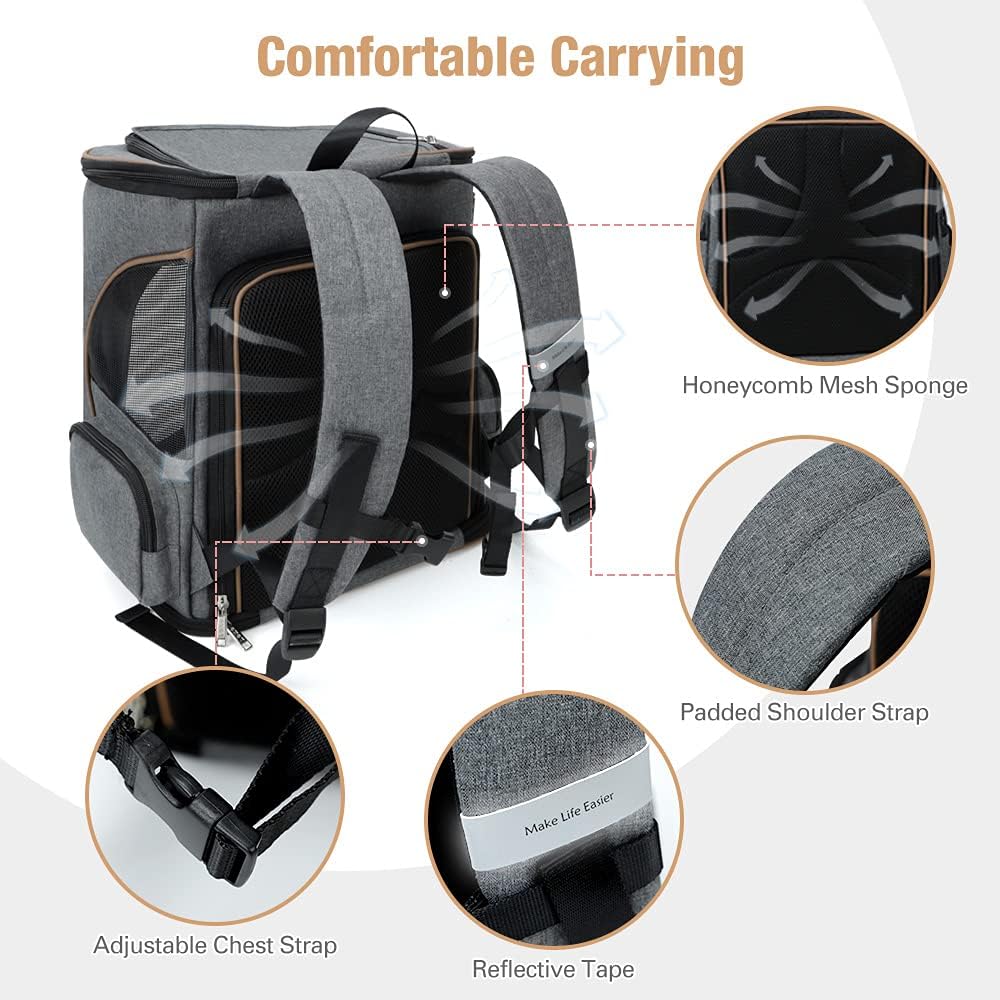 Detalle de Lekesky Expandable Cat Carrier Backpack – Portable, Breathable & Foldable for Small to Medium Pets