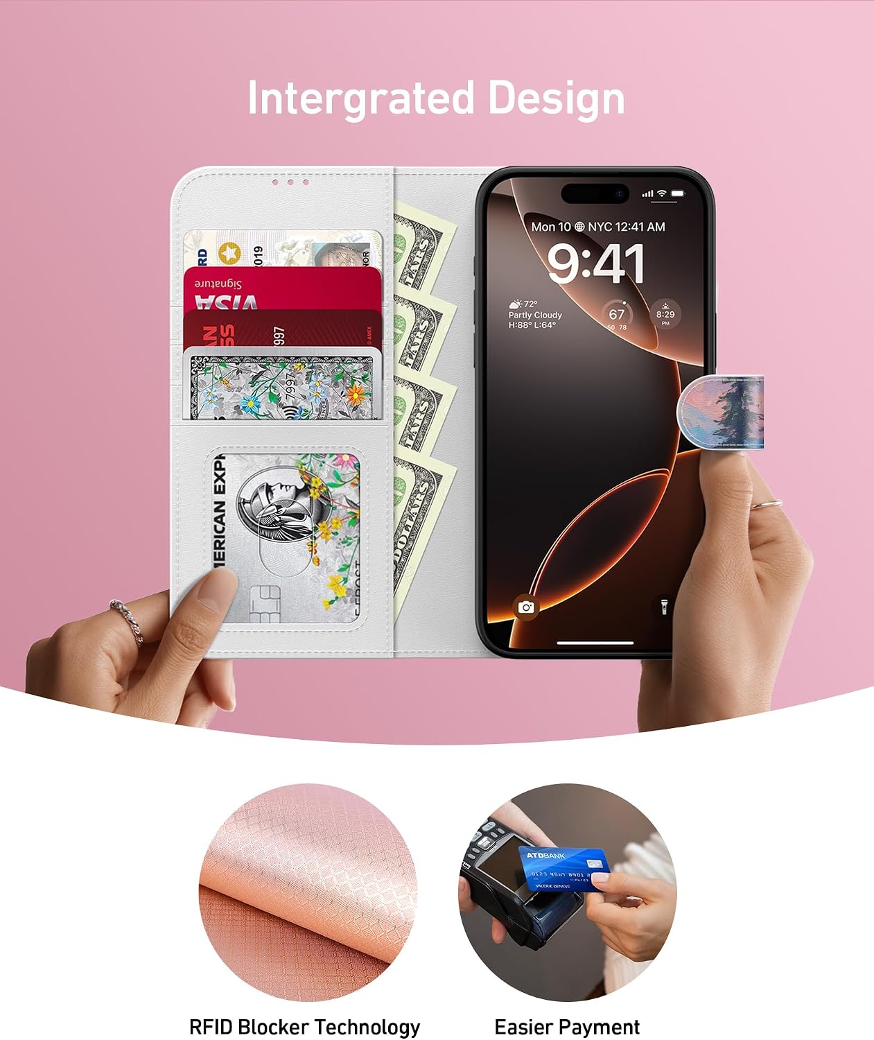 Detalle 2 de DEENAKIN iPhone 15 Plus Wallet Case with Card Holder & Cash Clip