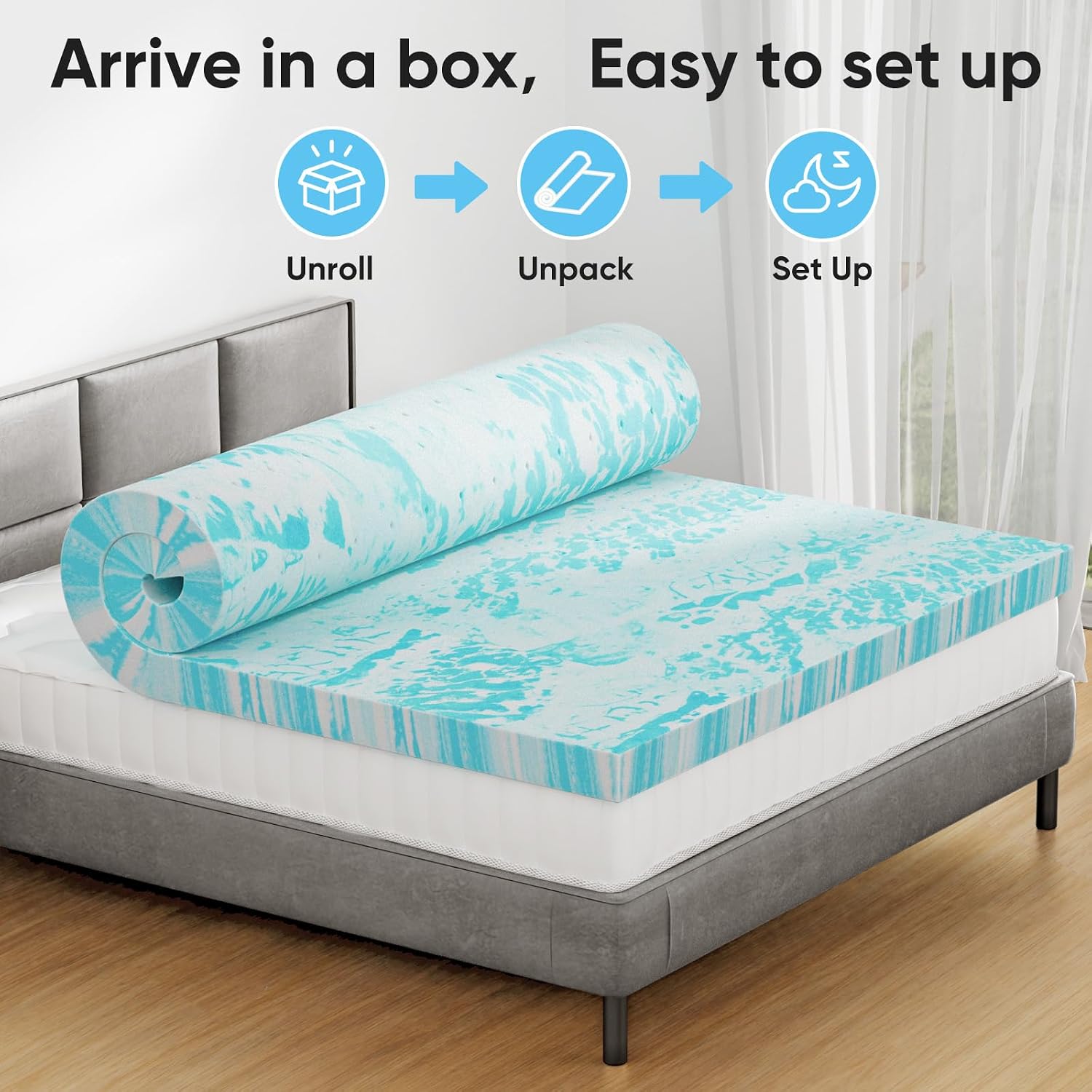 Detalle de OLIXIS Memory Foam Mattress Topper, 3-Inch