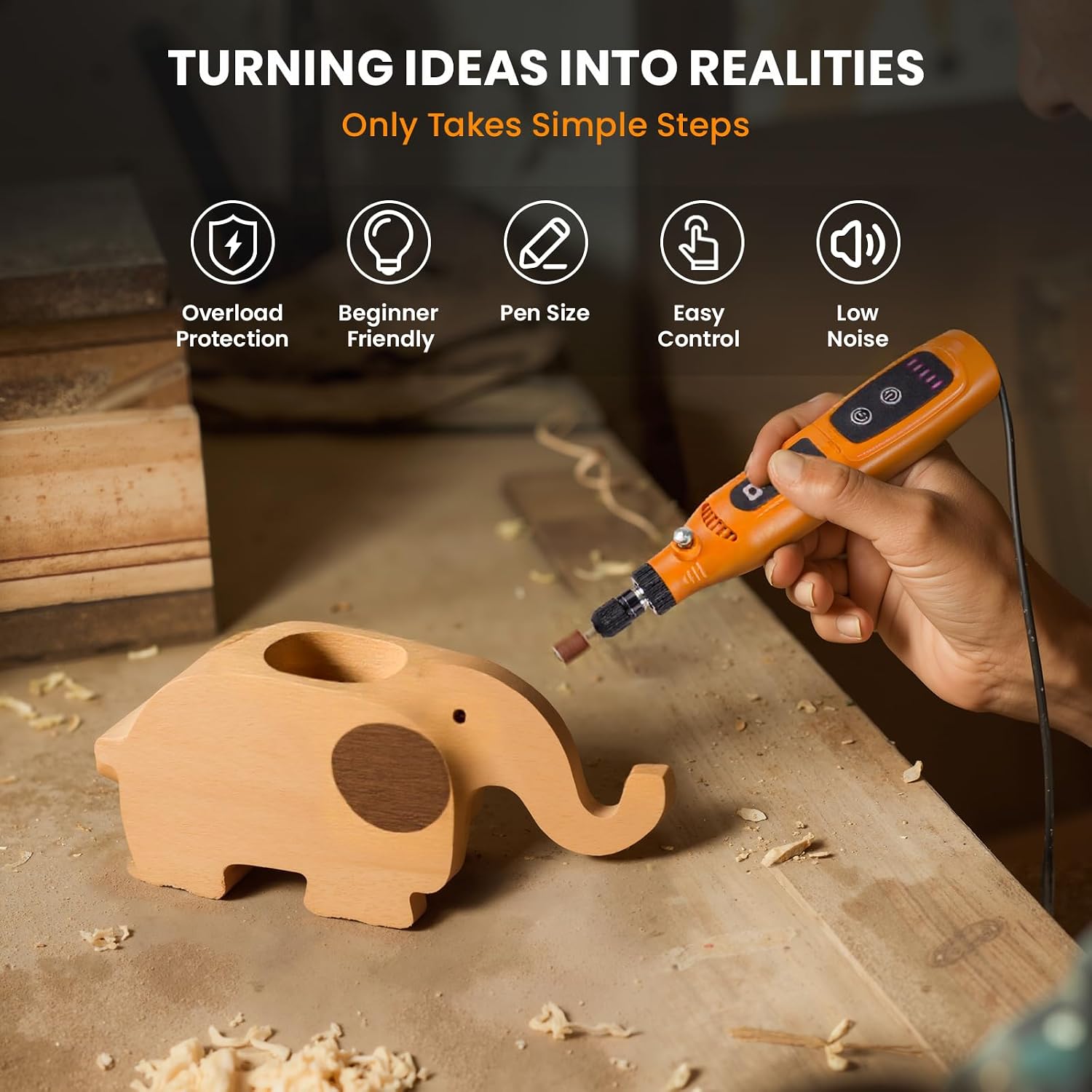 Detalle de HARDELL Cordless Rotary Tool, 5-Speed 3.7V with 43 Accessories