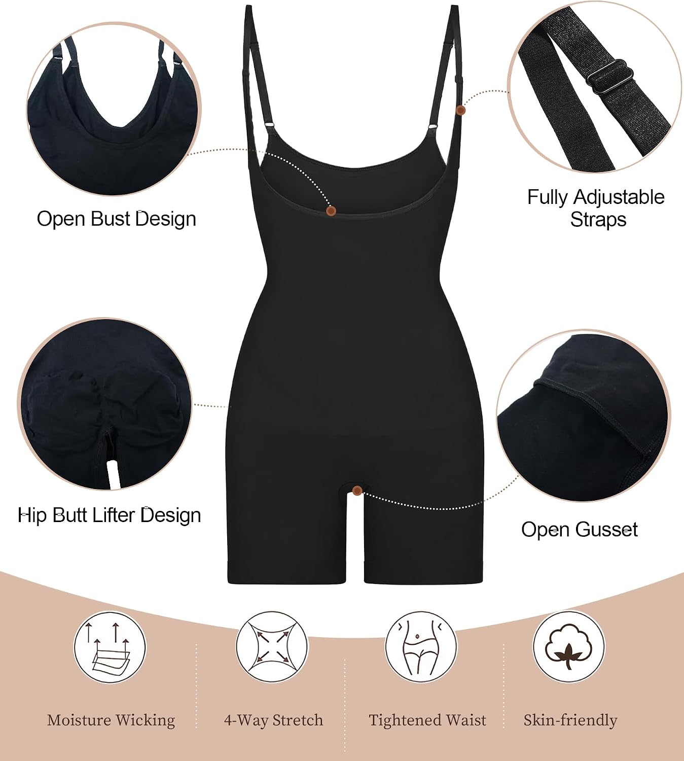 Thumbnail 3 de SHAPERX Open Bust Shapewear Tummy Control Bodysuit