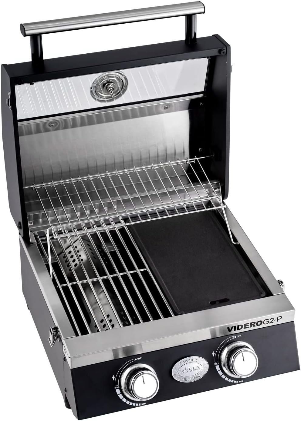 Detalle de RÖSLE Grillplatte VIDERO G2-P – emailliertes Gusseisen, beidseitig nutzbar, 32 × 19 cm