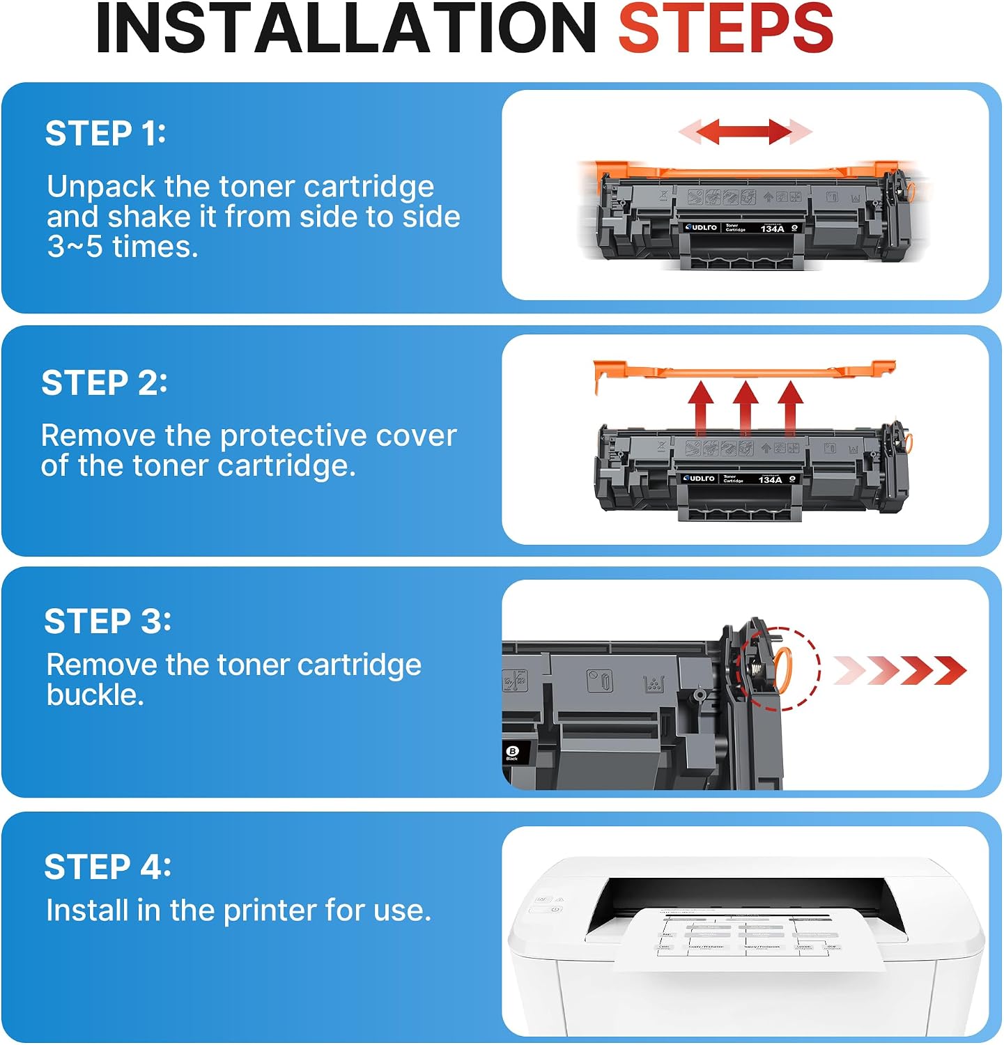Detalle 2 de SUDLTO 134A Black Toner Cartridge 2-Pack with Chip, Up to 1,100 Pages Each