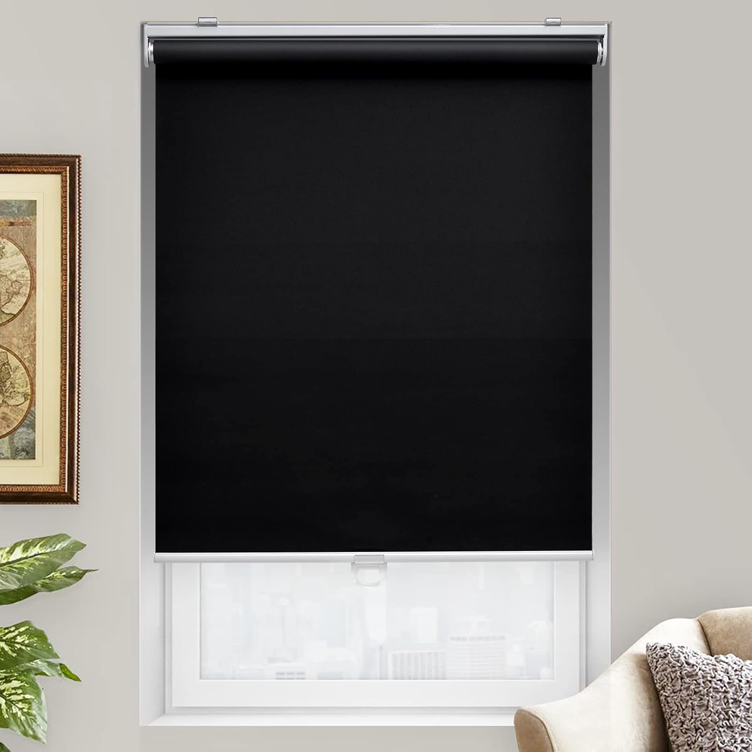 Detalle de AOSKY Cordless Roller Shades Blackout Blinds (34" W x 72" H) – Safe, Energy-Saving Window Coverings for Home and Office