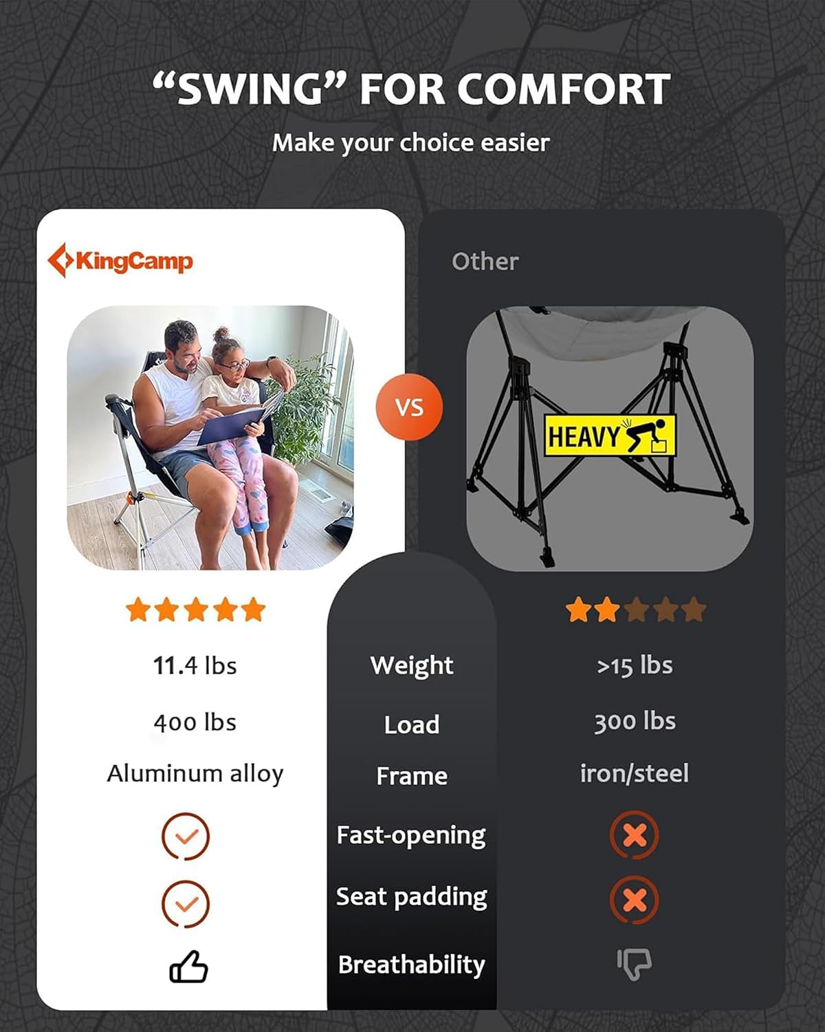 Thumbnail 5 de KingCamp Hammock Chair with Footrest – Heavy Duty Swinging Camping Chair for Adults Up to 400 lbs