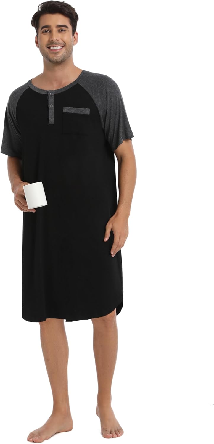Thumbnail 4 de Enjoyoself Men’s Cotton Short Sleeve Pyjama Tops Long Nightshirts