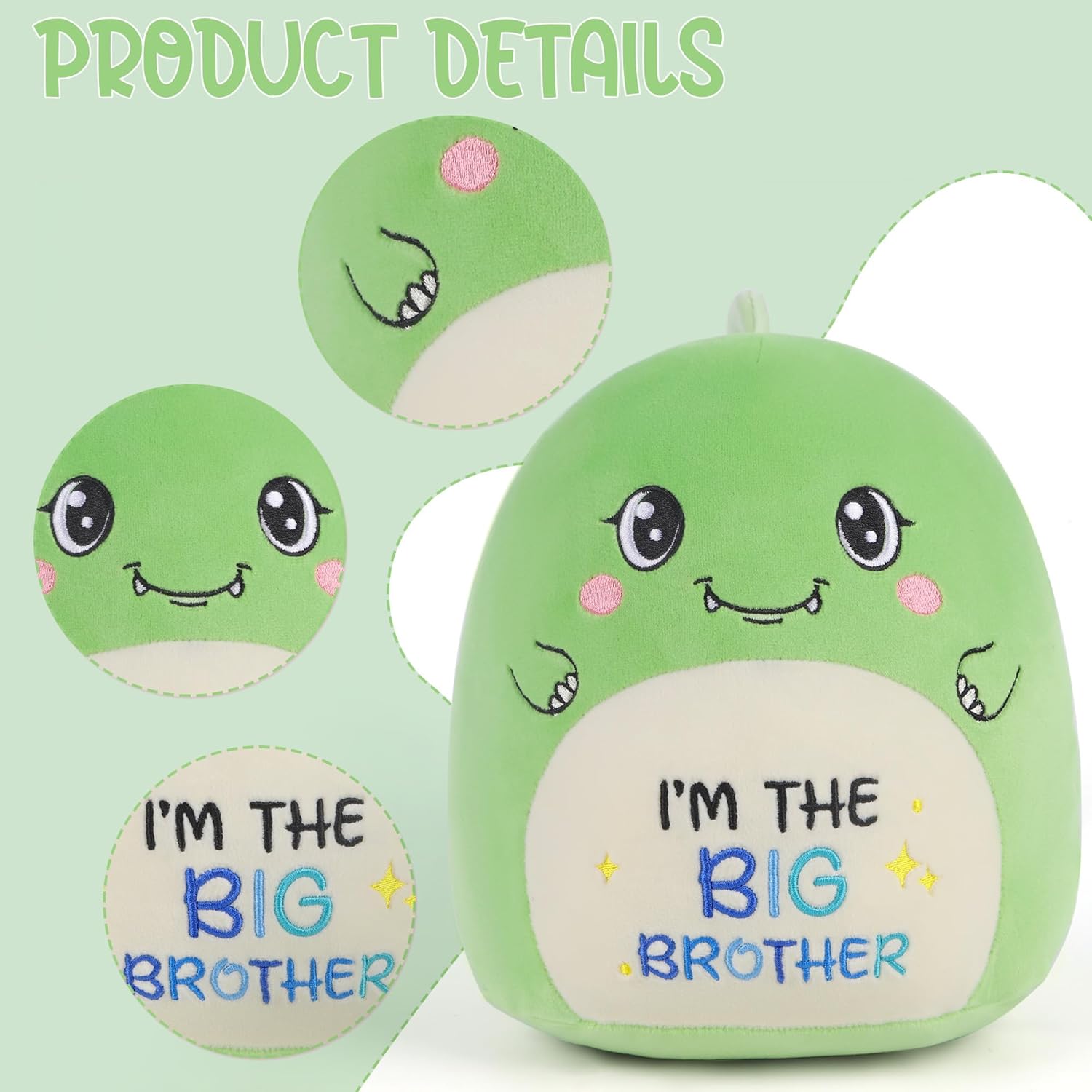 Thumbnail 2 de CozDazz Big Brother Dinosaur Stuffed Animal (10-inch green plush toy) – sibling announcement gift