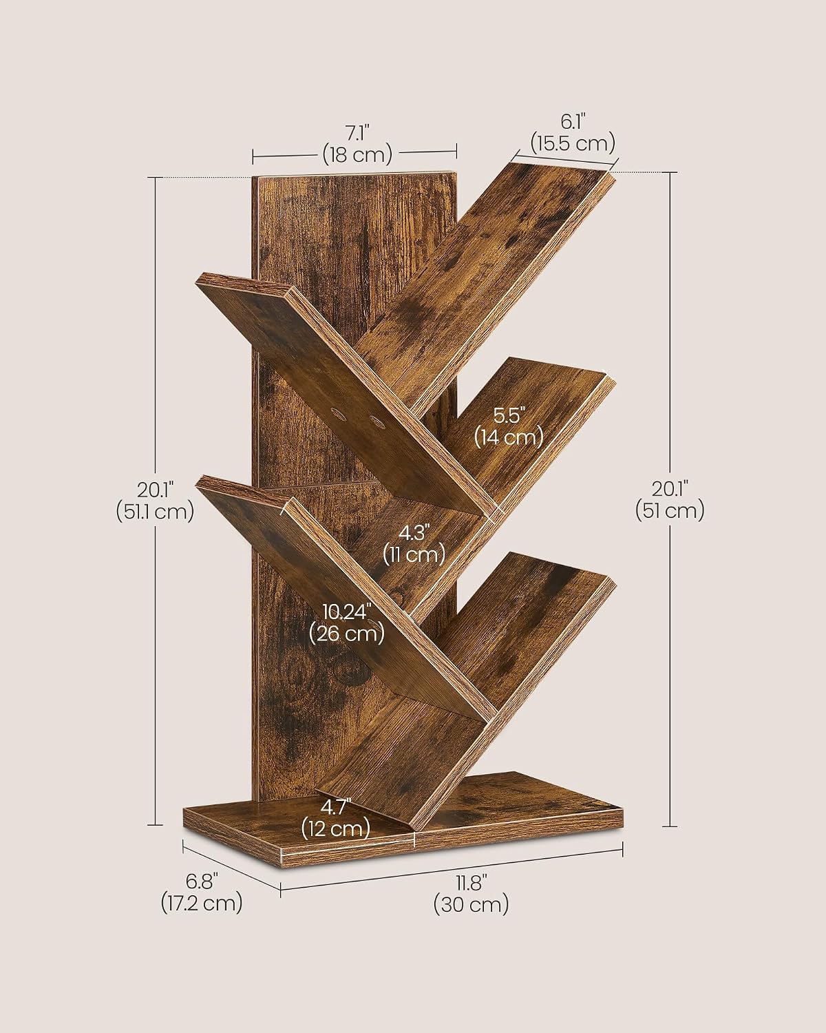Thumbnail 2 de VASAGLE CUSTOS LBC183X01 Tree Bookshelf, 5 Tiers, Rustic Brown