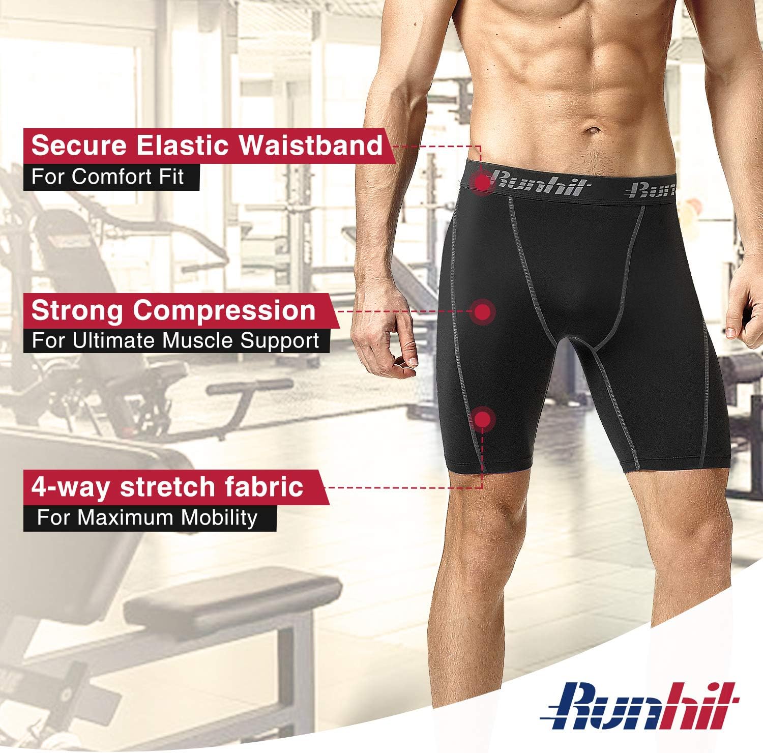 Detalle de Runhit 3er Pack Herren-Kompressionsshorts – Base Layer für Sport, Lauf, Rad & Training