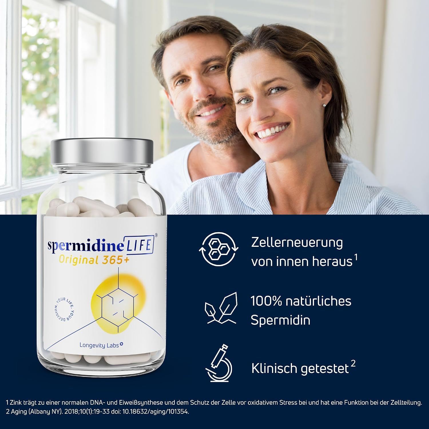 Detalle 2 de spermidineLIFE Original 365+ – Natürlich hochdosiertes Spermidin aus CelVio Weizenkeimextrakt (120 Kapseln)
