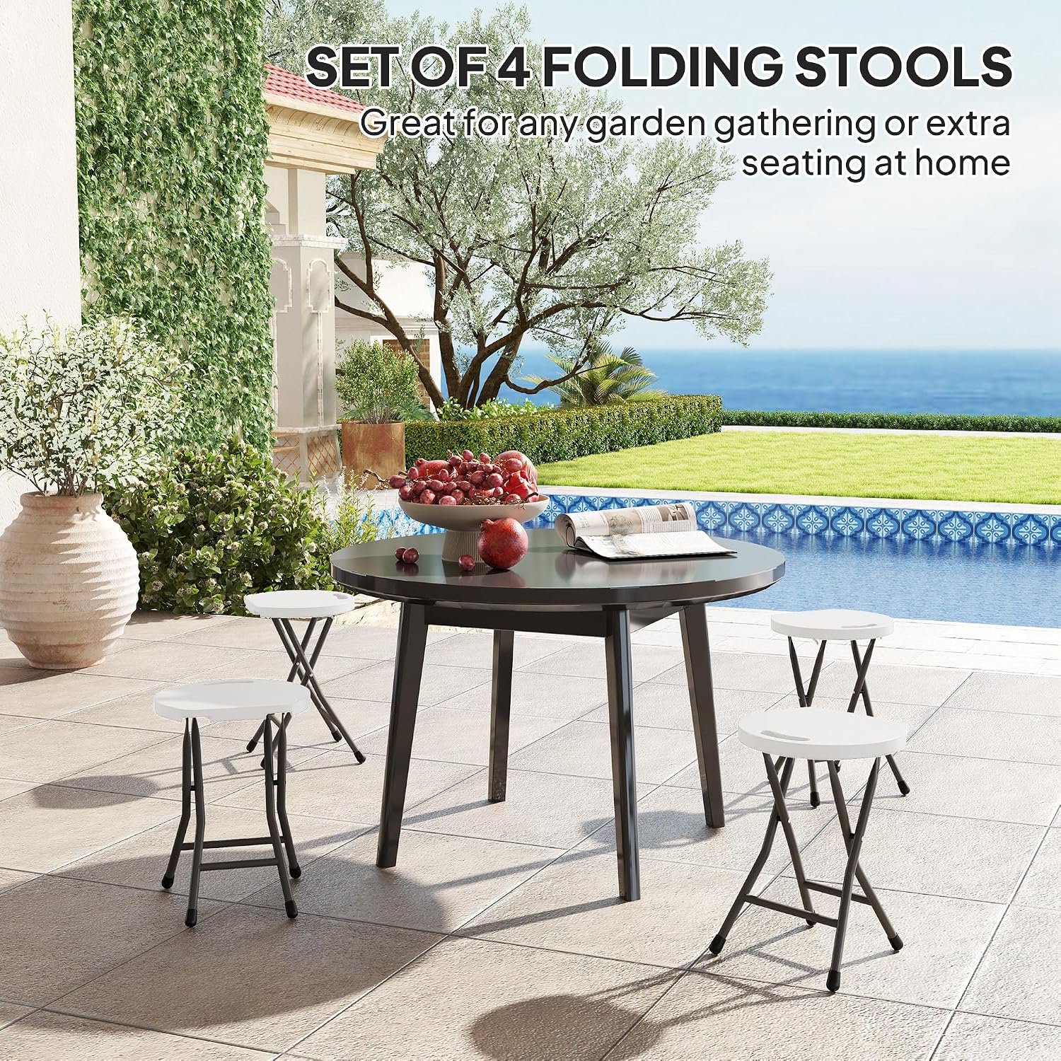 Detalle 2 de Outsunny Folding Stool set of 4, white stools