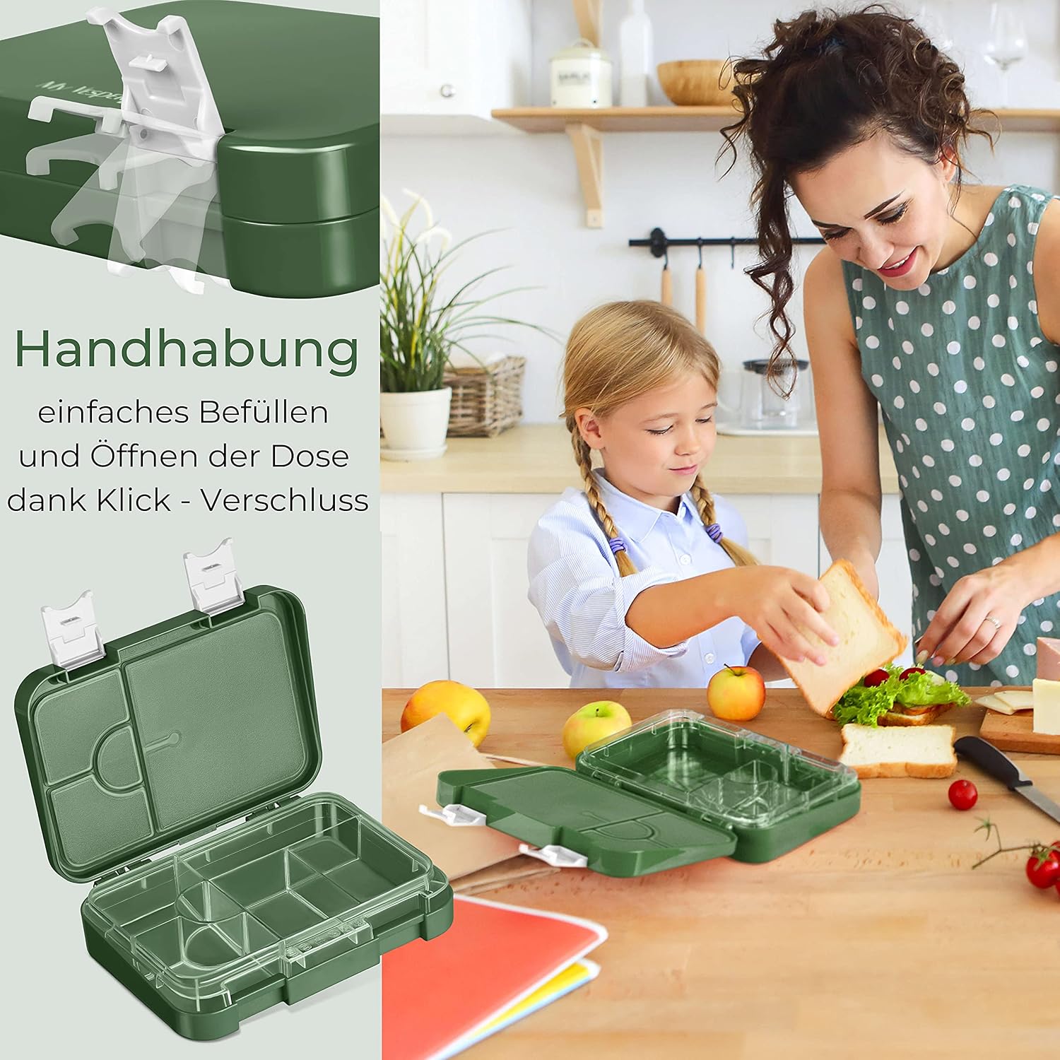 Thumbnail 6 de My Vesperbox Len – Bento Box für Kinder, 4+2 Fächer, bruchsicher & vakuumisoliert, dunkelgrün