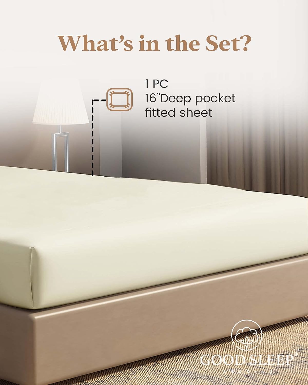 Detalle 2 de Good Sleep Bedding Luxury 100% Egyptian Cotton Super King Fitted Sheet (Ivory) – 1000 Thread Count