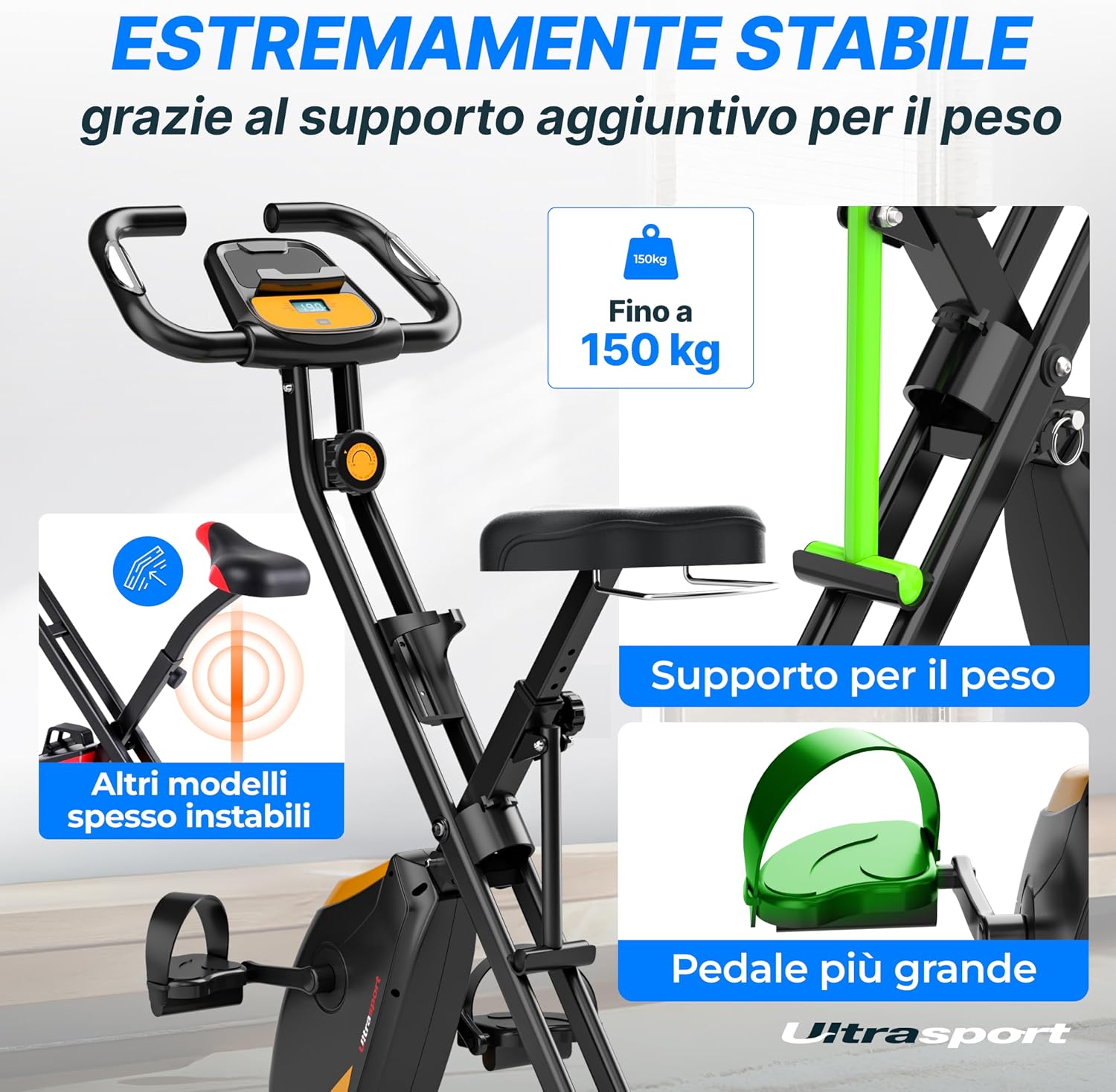 Thumbnail 5 de Ultrasport F-Bike Pro Cyclette da Casa Pieghevole 150 kg