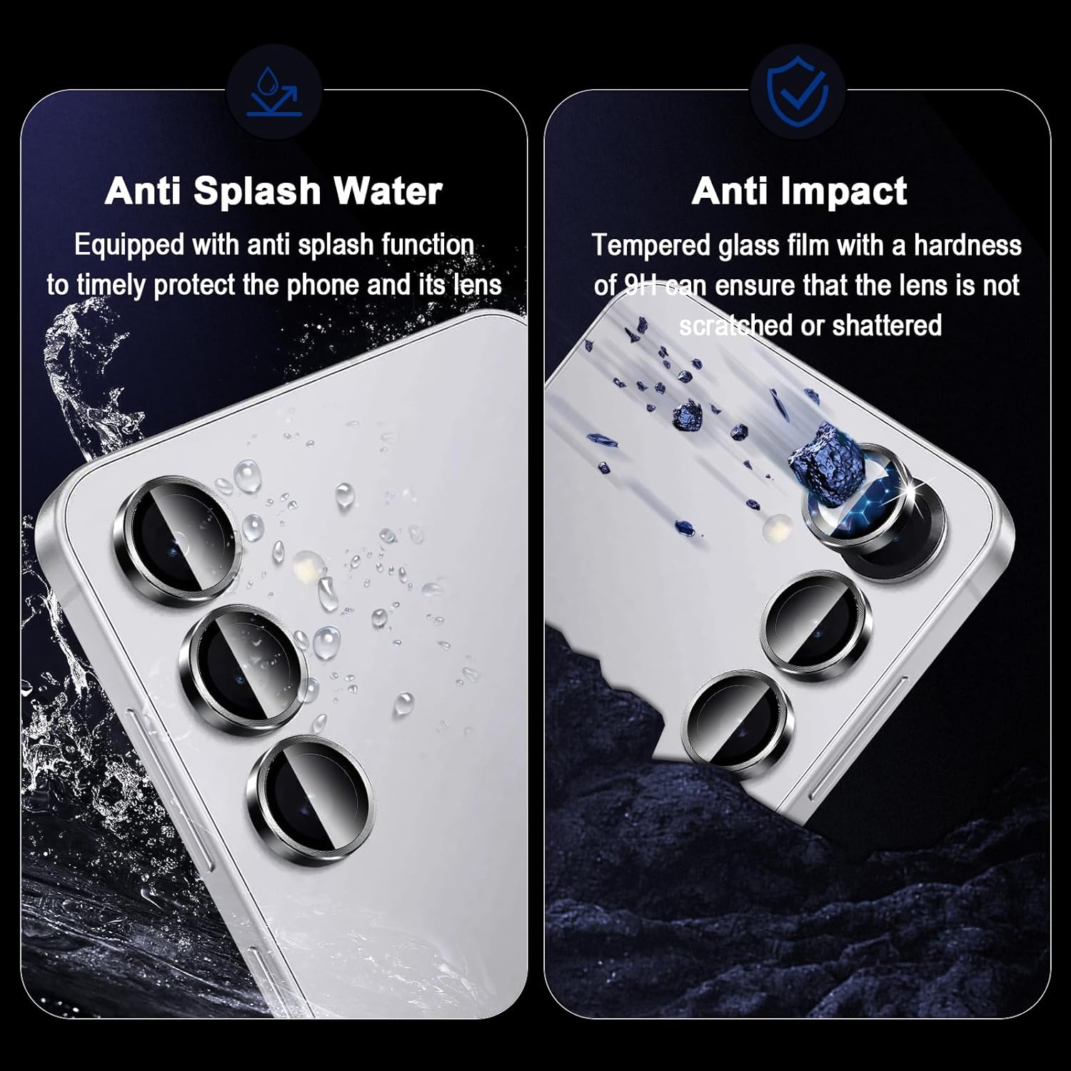 Detalle 2 de Locofun Kameraschutz für Samsung Galaxy S25 5G – 2er Set, 9H Glas mit Metallring, Schwarz