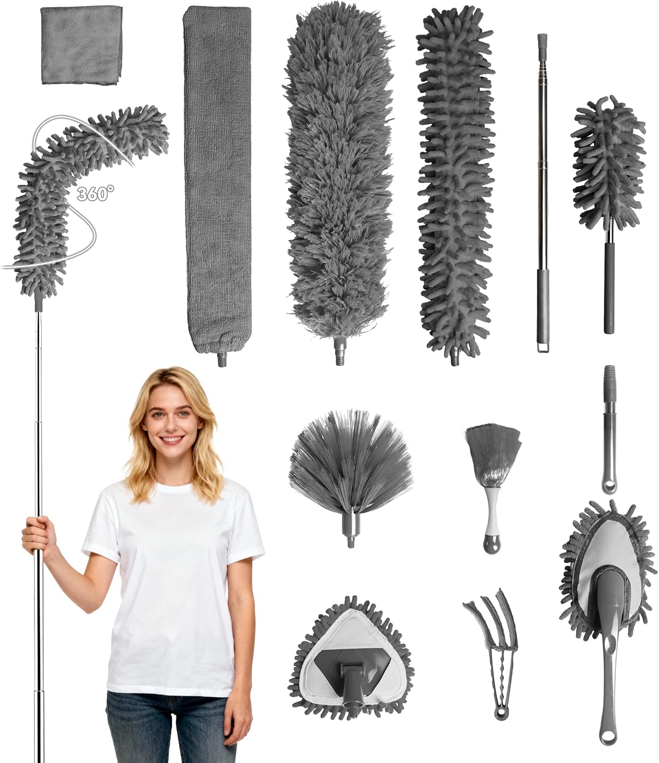 Detalle de XIN SELECTION XS26003-1 Microfiber Duster Set, 12 Pieces, Grey