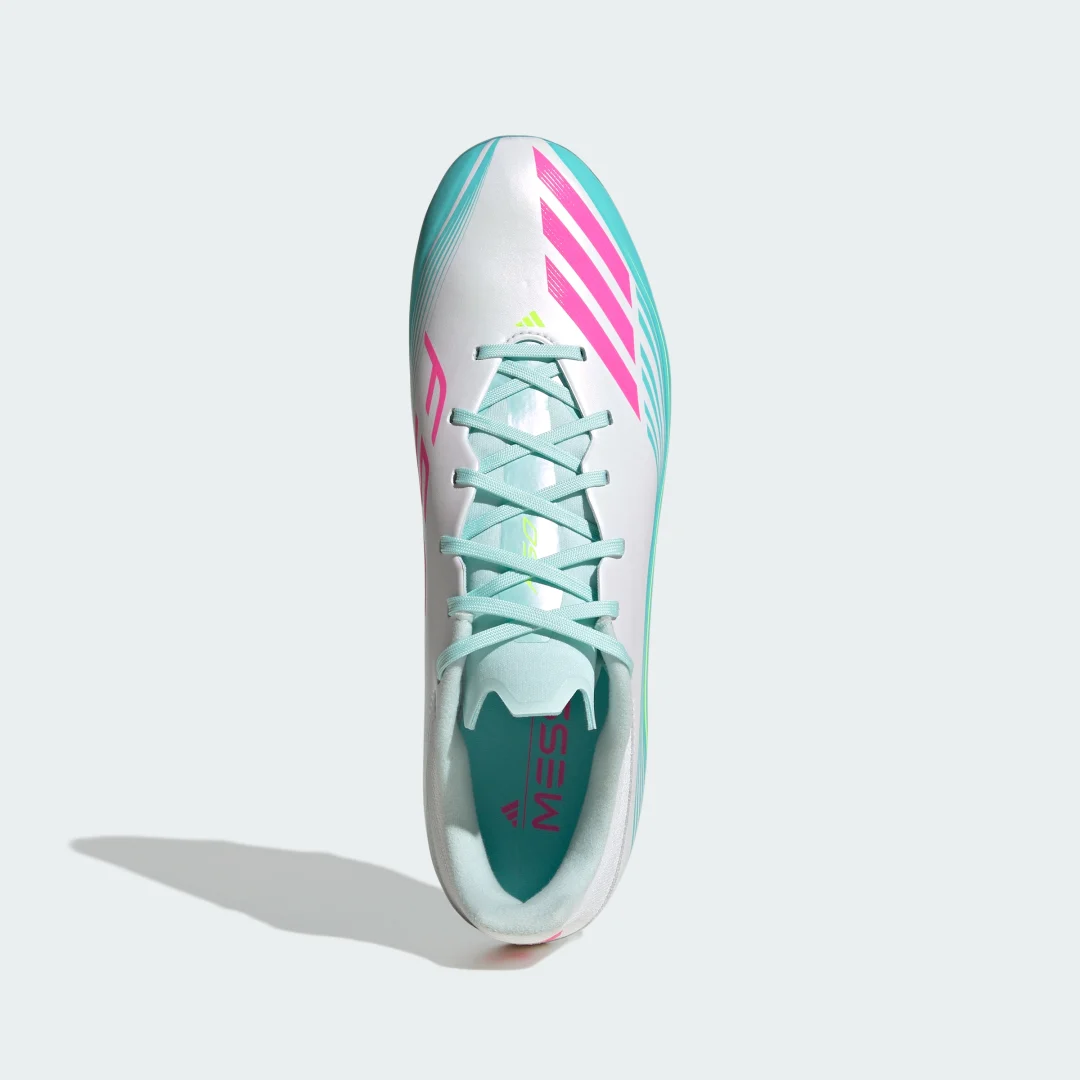 Detalle de Adidas F50 MESSI LEAGUE Bota de fútbol para césped natural seco/multiterreno – color Blanco