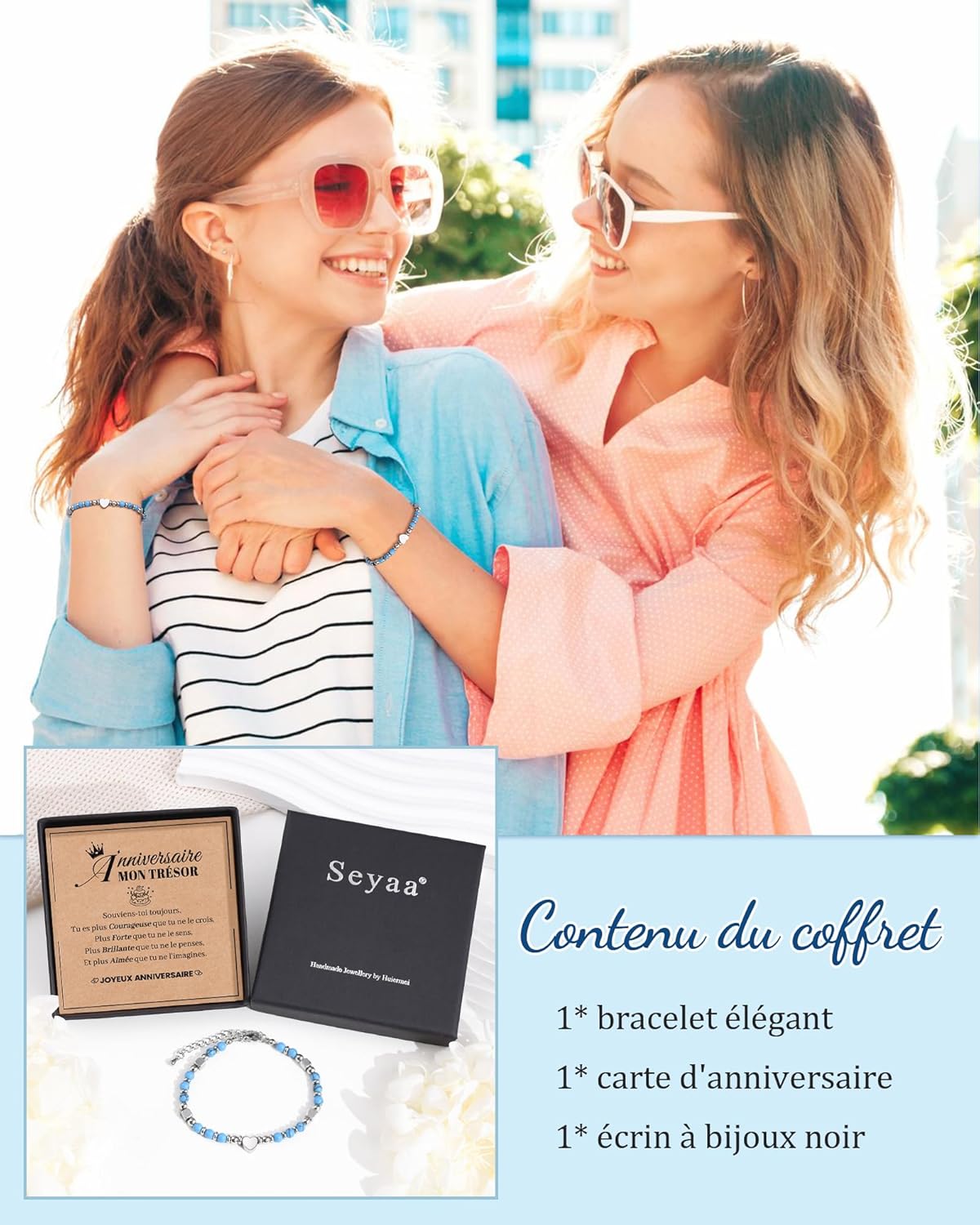 Thumbnail 3 de Seyaa bracelet personnalisé en pierre naturelle avec pendentif cœur turquoise