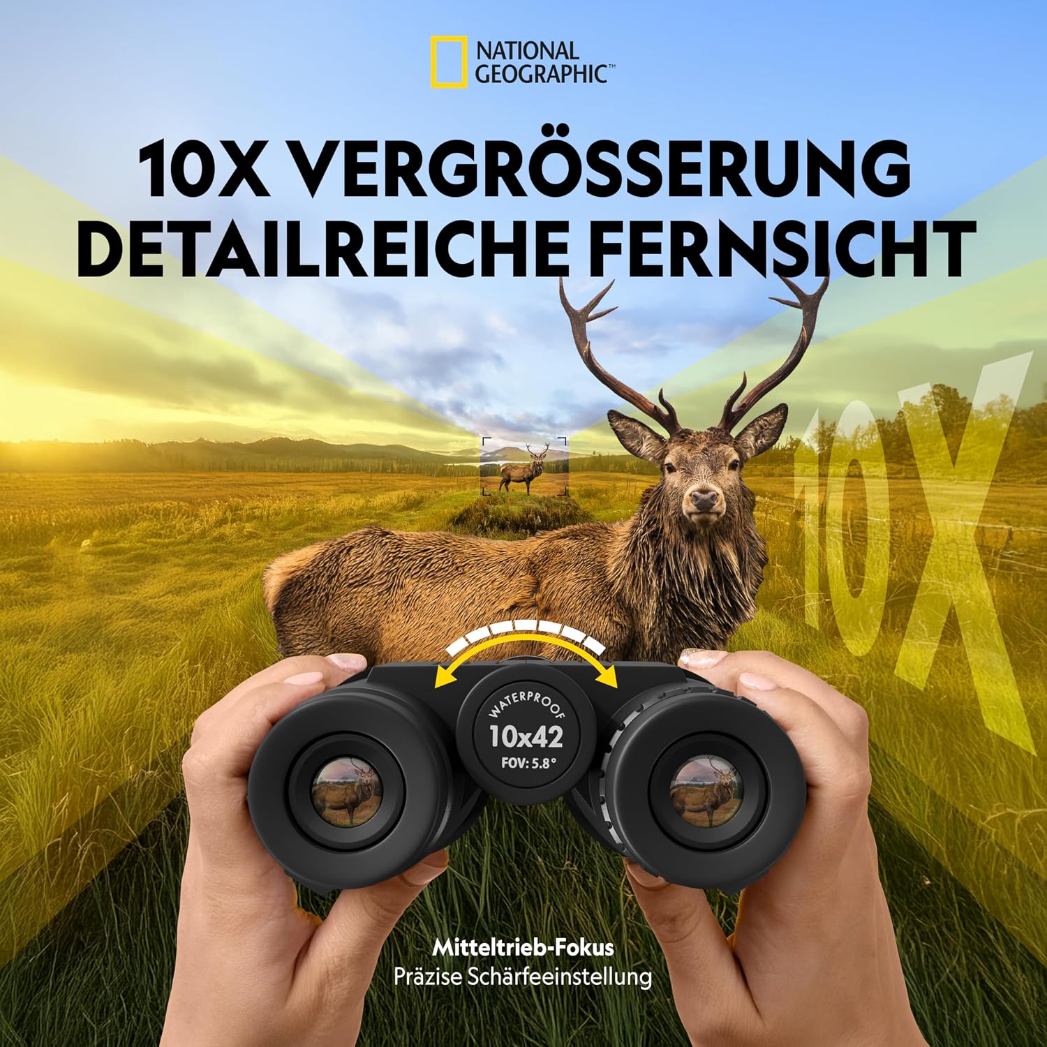 Detalle de National Geographic Fernglas 10x42 Dachkant – wasserdicht, voll verschüttert, schwimmbar