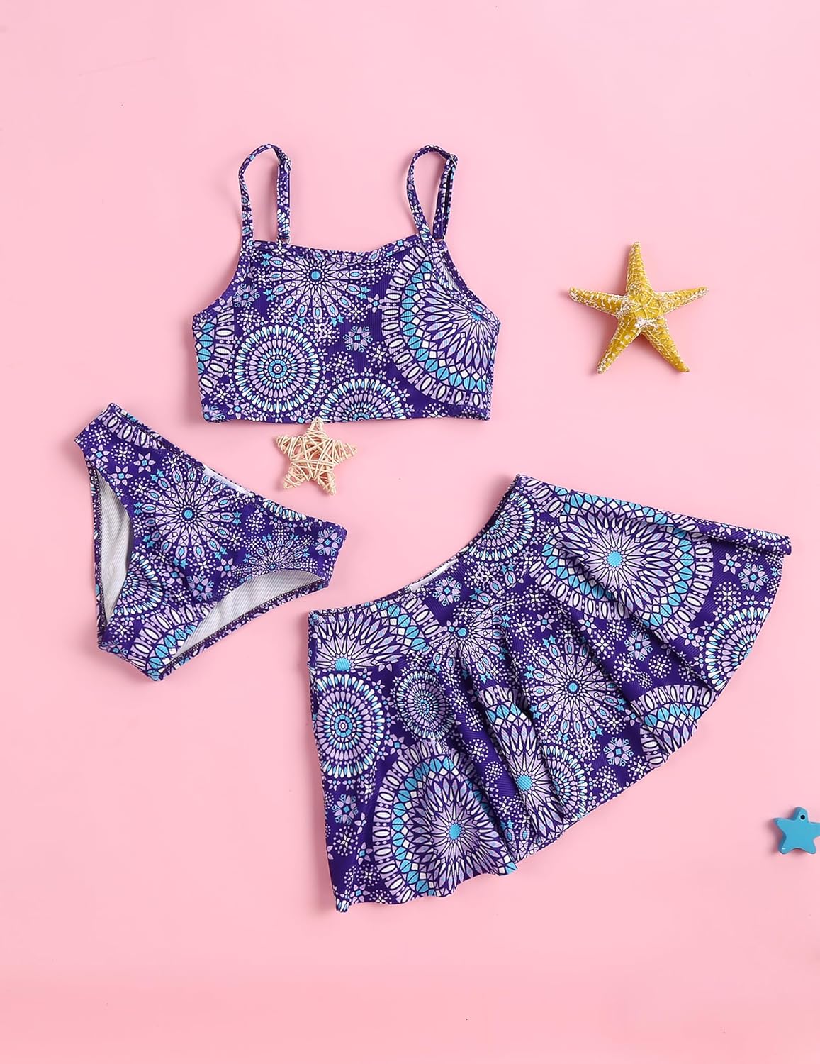 Detalle 2 de Arshiner Mädchen Bikini Set 3er Sommer Badeanzüge – Tankini mit Rock, Blumendruck, für Mädchen 5–15 Jahre