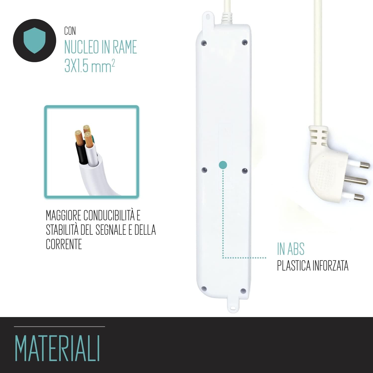 Thumbnail 5 de EW3922: Multipresa a 6 Posti con Prese Italiane 10A e Schuko, Cavo 5 m, Angolate 45°