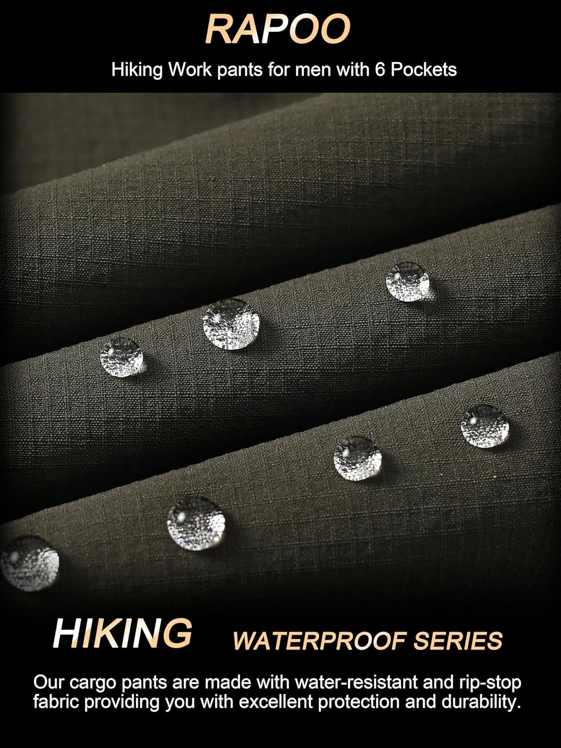 Thumbnail 3 de Rapoo Mens Hiking Pants: Lightweight, Water-Resistant Nylon Cargo Pants with 6 Pockets