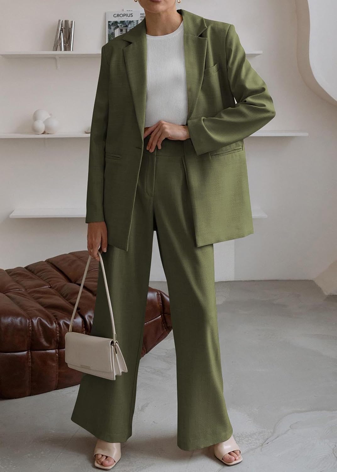 Detalle de KIRUNDO Women Suits 2 Piece Set: Oversized Blazer Jacket & Wide Leg Pants – Business Casual Yet Dressy