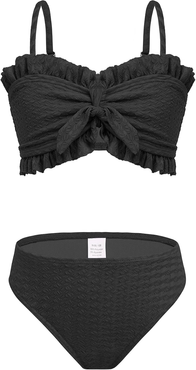 Detalle de Maillot de bain 3 pièces fille avec jupe torsadée devant : haut de bikini + slip + cache-maillot pour plage et piscine