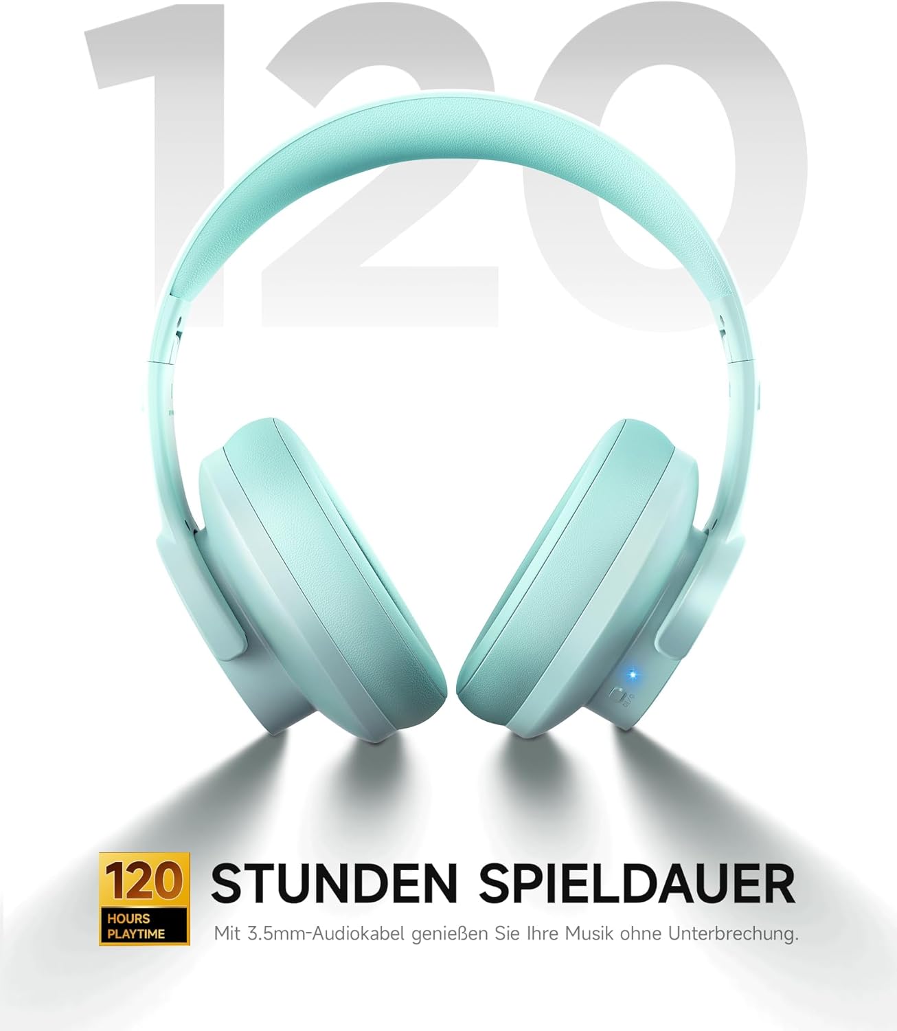 Thumbnail 2 de Picun B8 Bluetooth Over-Ear Kopfhörer (Cyan) – bis zu 120 Std. Spielzeit, niedrige Latenz & 3 EQ-Modi